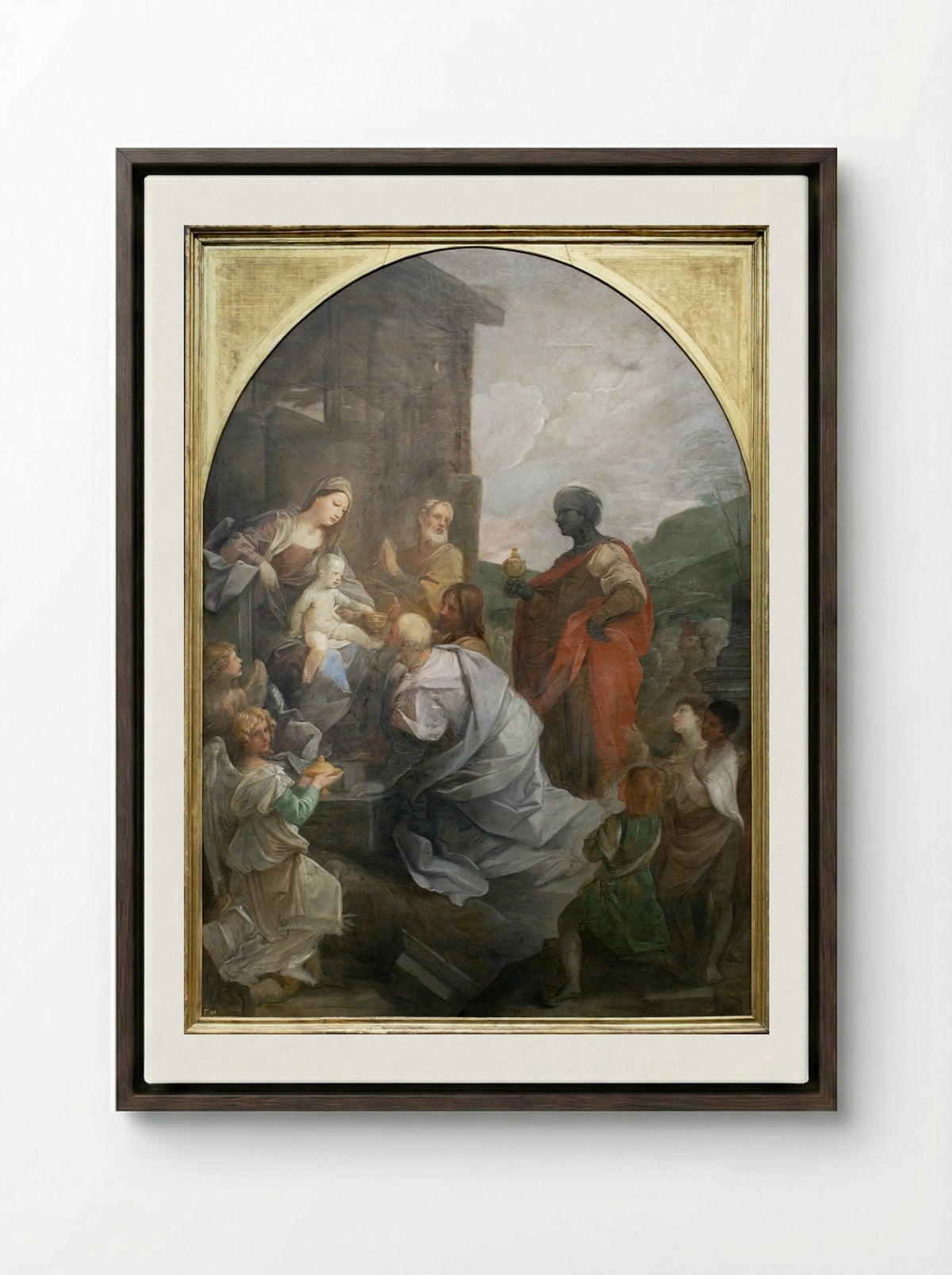 Adoration of the Magi - Guido Reni - Framed Canvas Dark Wood