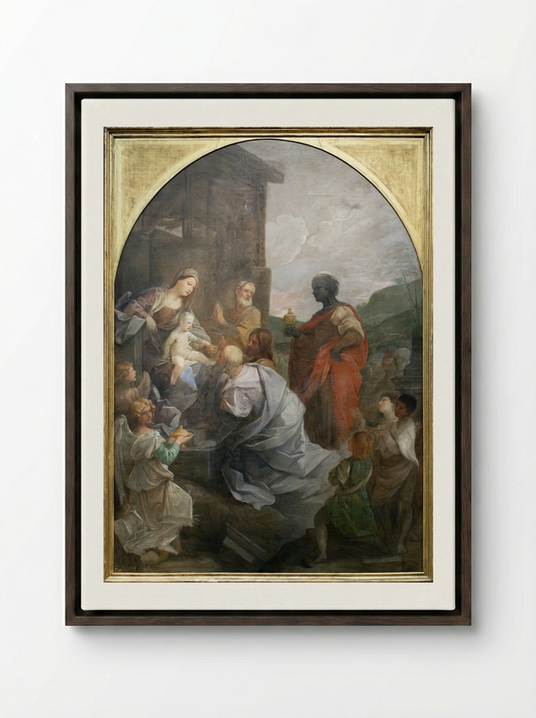 Adoration of the Magi - Guido Reni - Framed Canvas Dark Wood