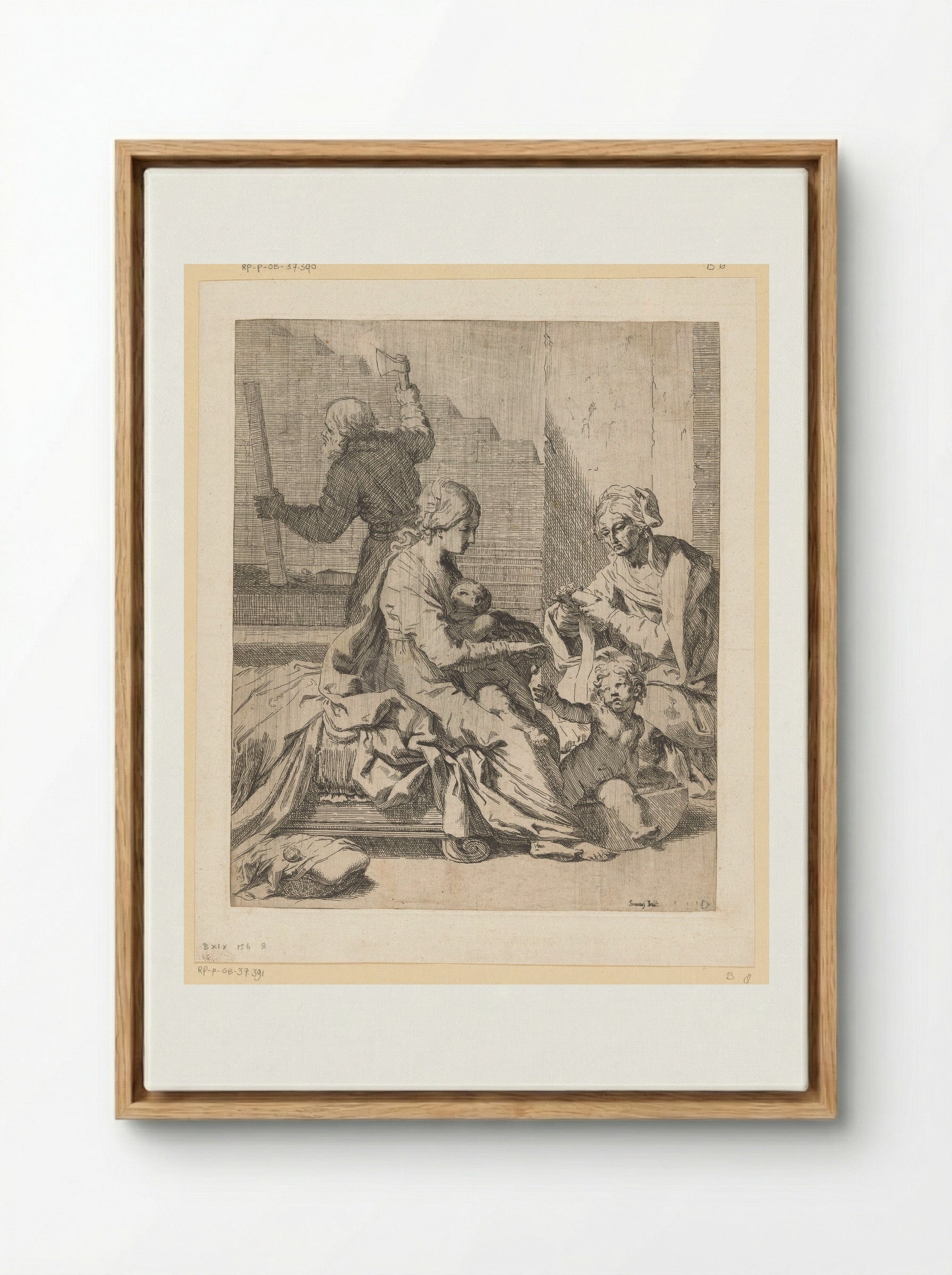 The Holy Family with Saint John the Baptist and Saint Elizabeth - Elisabetta Sirani - Framed Canvas Wood