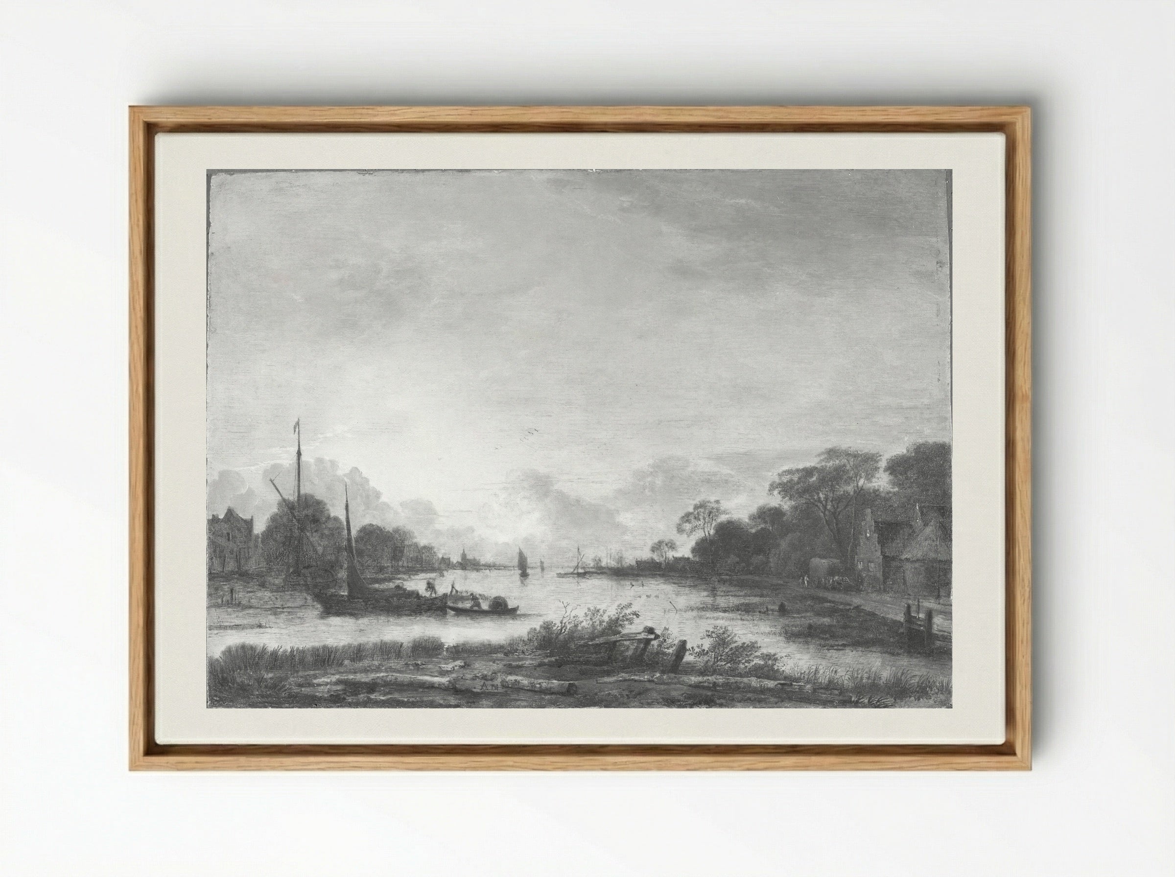 River Landscape - Aert van der Neer - Framed Canvas Wood