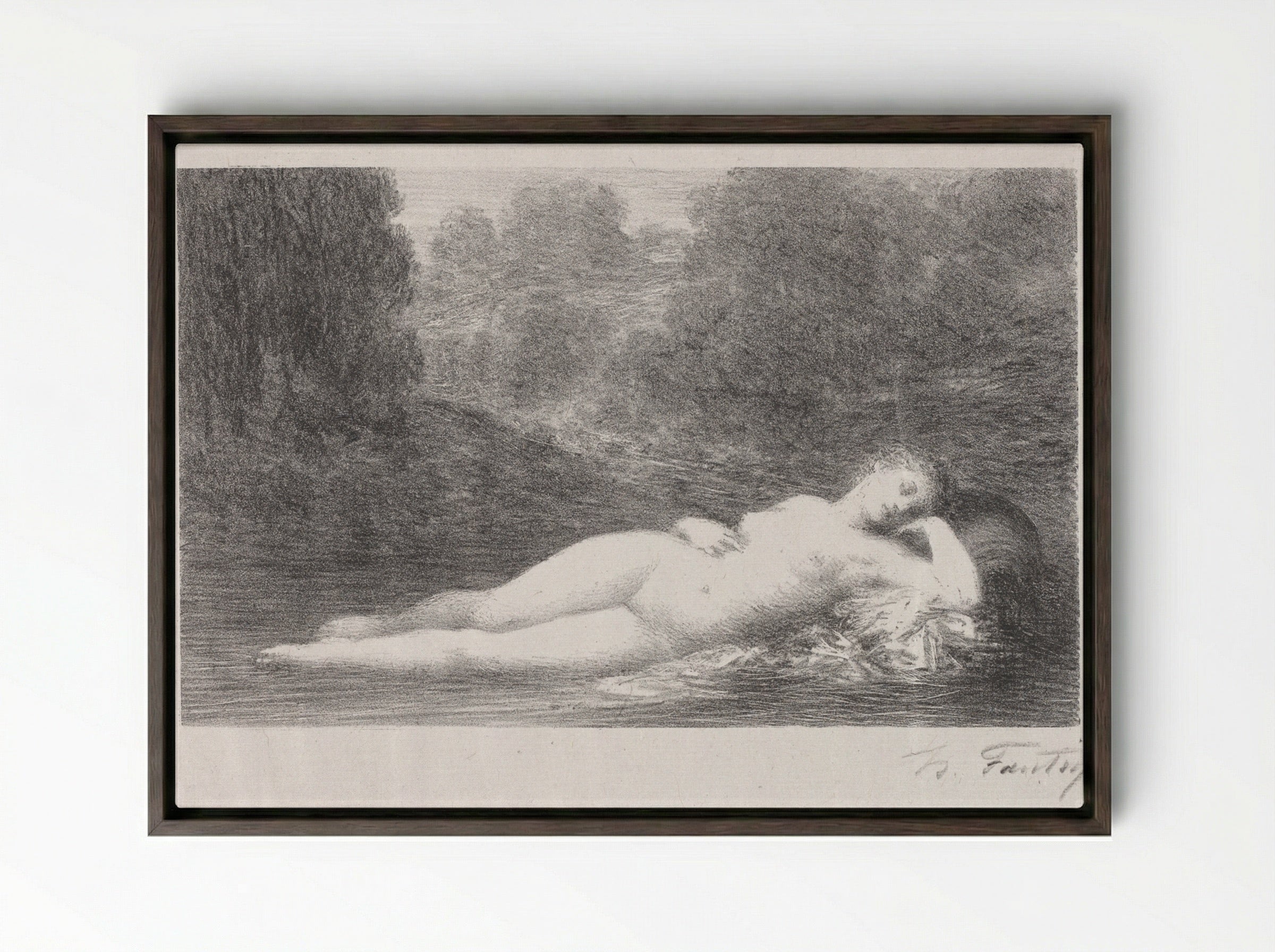 Lying in the Water - Henri Fantin-Latour - Framed Canvas Dark Wood