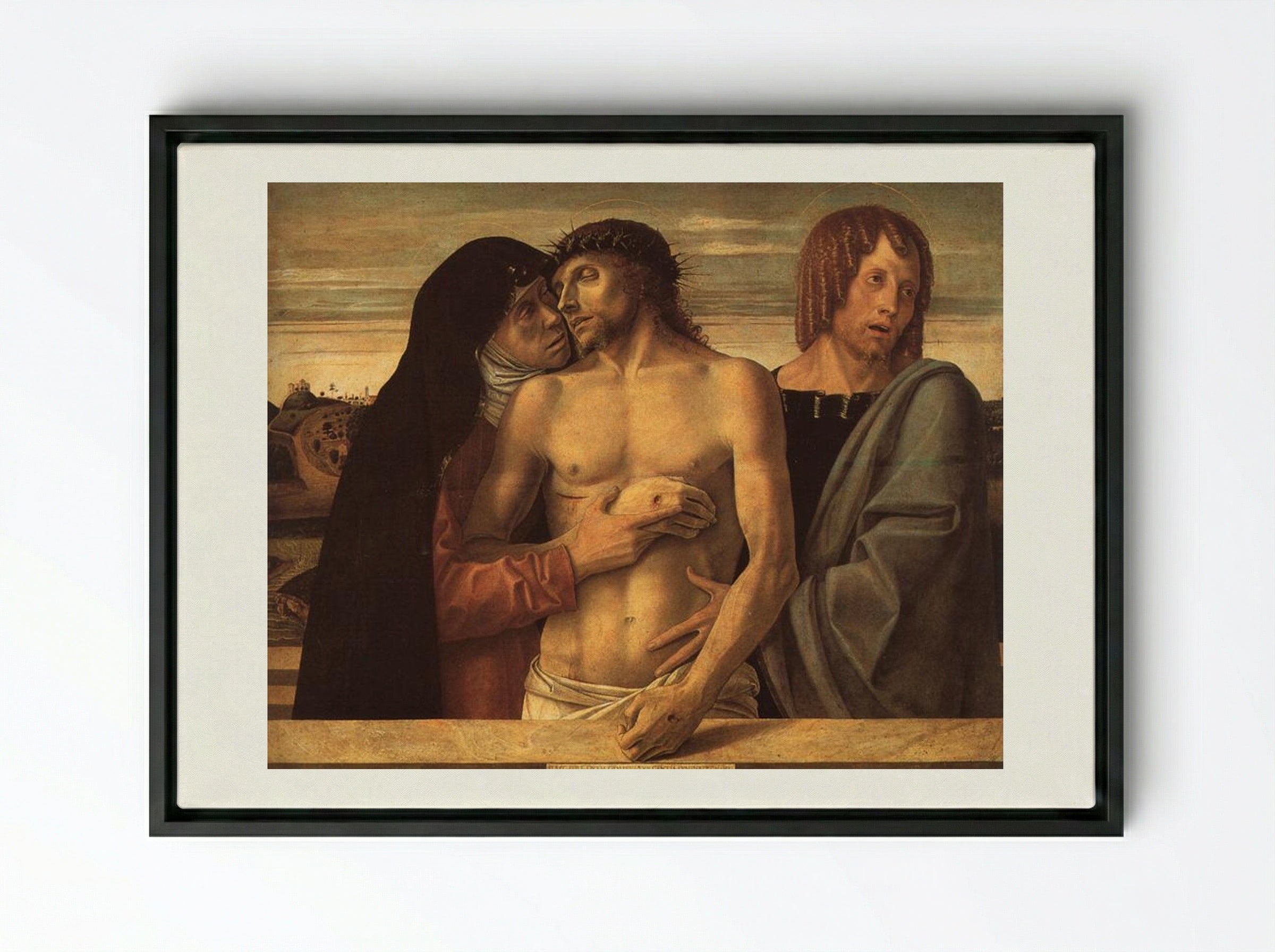 Dead Christ Supported by the Madonna and St. John - Giovanni Bellini - Framed Canvas Black