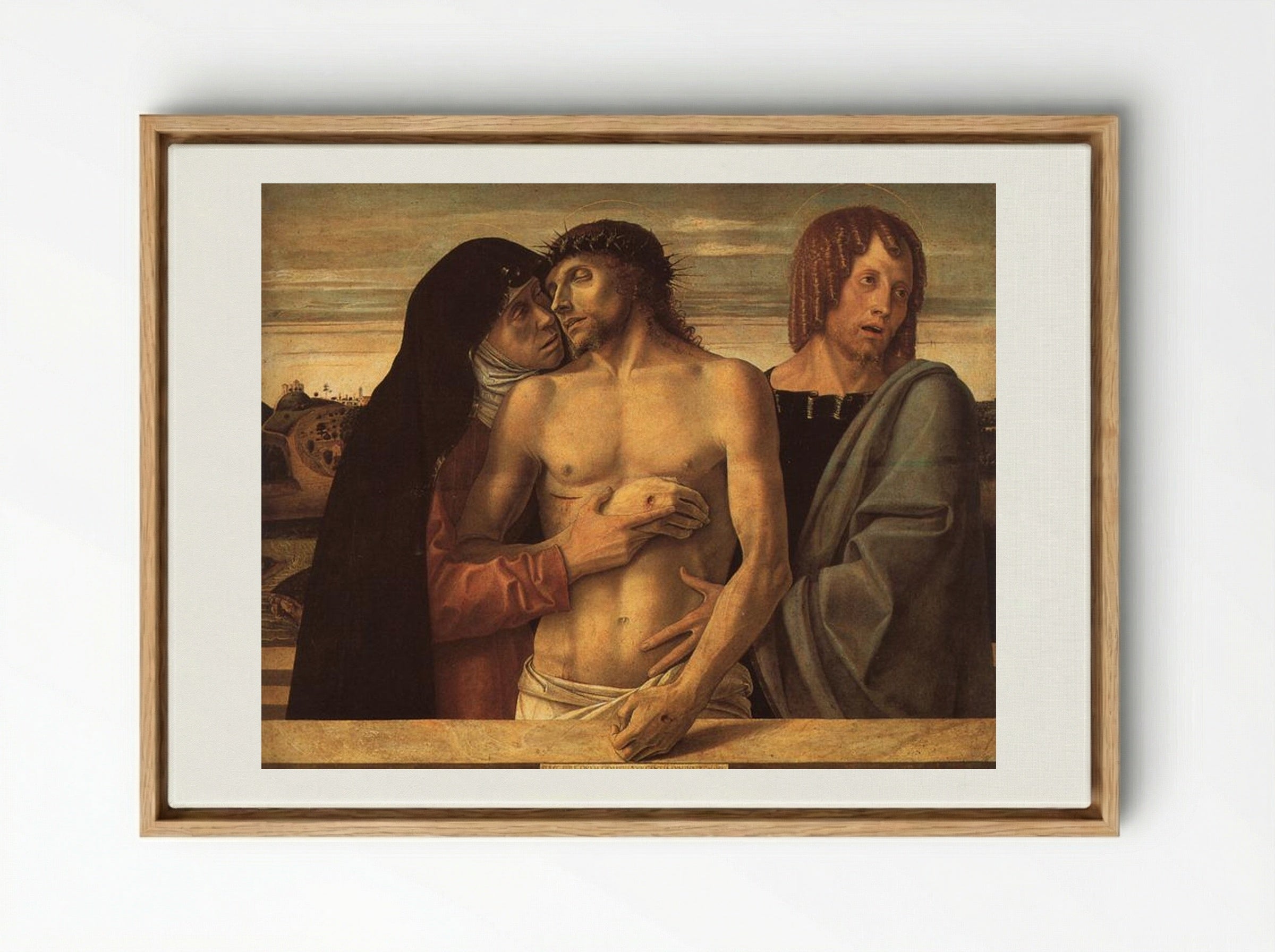 Dead Christ Supported by the Madonna and St. John - Giovanni Bellini - Framed Canvas Wood