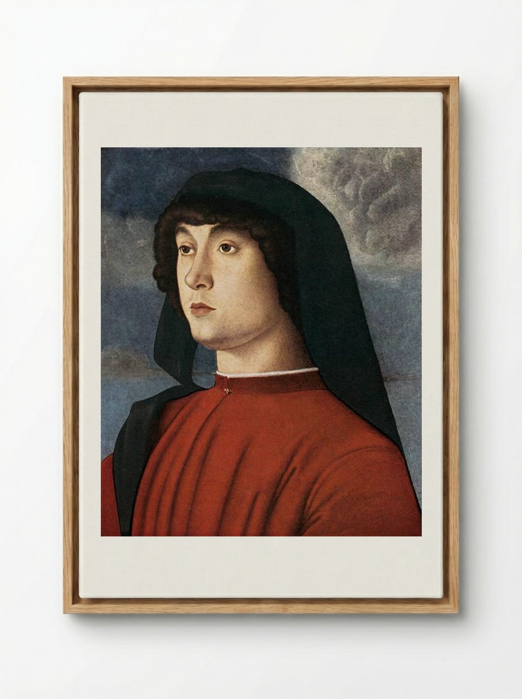 Portrait of a Young Man in Red - Giovanni Bellini - Framed Canvas Wood