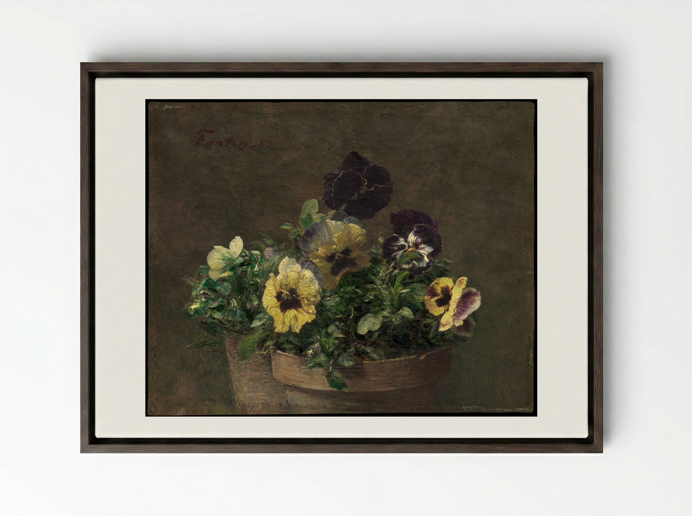 Potted Pansies - Henri Fantin-Latour - Framed Canvas Dark Wood