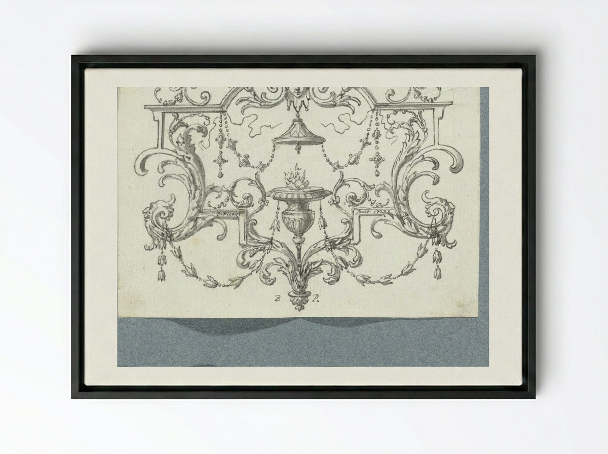 Paneelvulling met brandende lamp - Bernard Picart - Framed Canvas Black