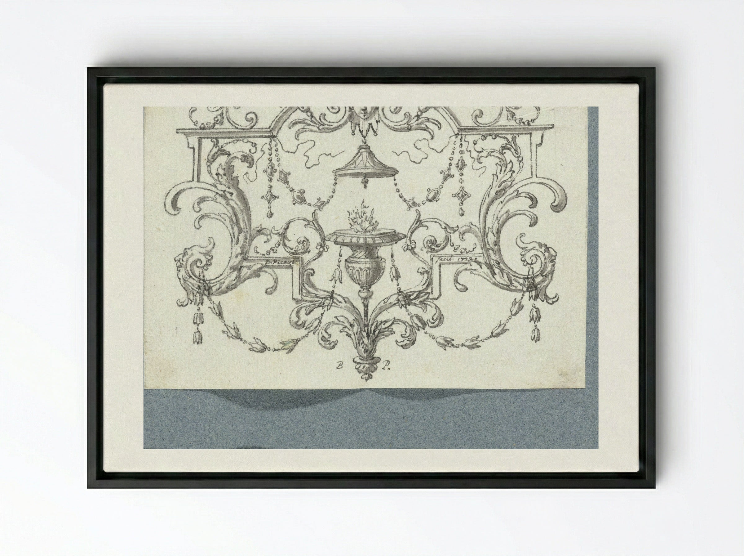 Paneelvulling met brandende lamp - Bernard Picart - Framed Canvas Black