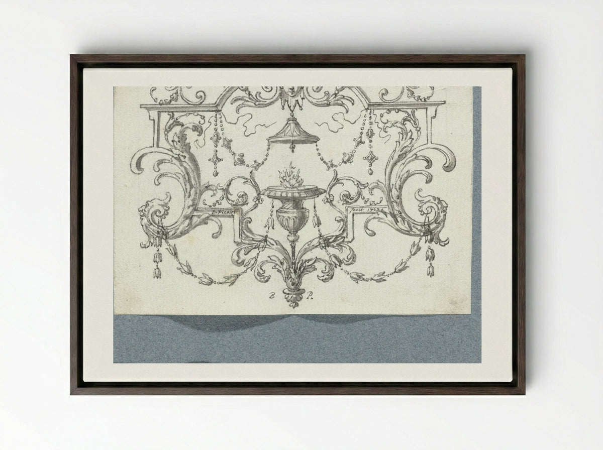 Paneelvulling met brandende lamp - Bernard Picart - Framed Canvas Dark Wood