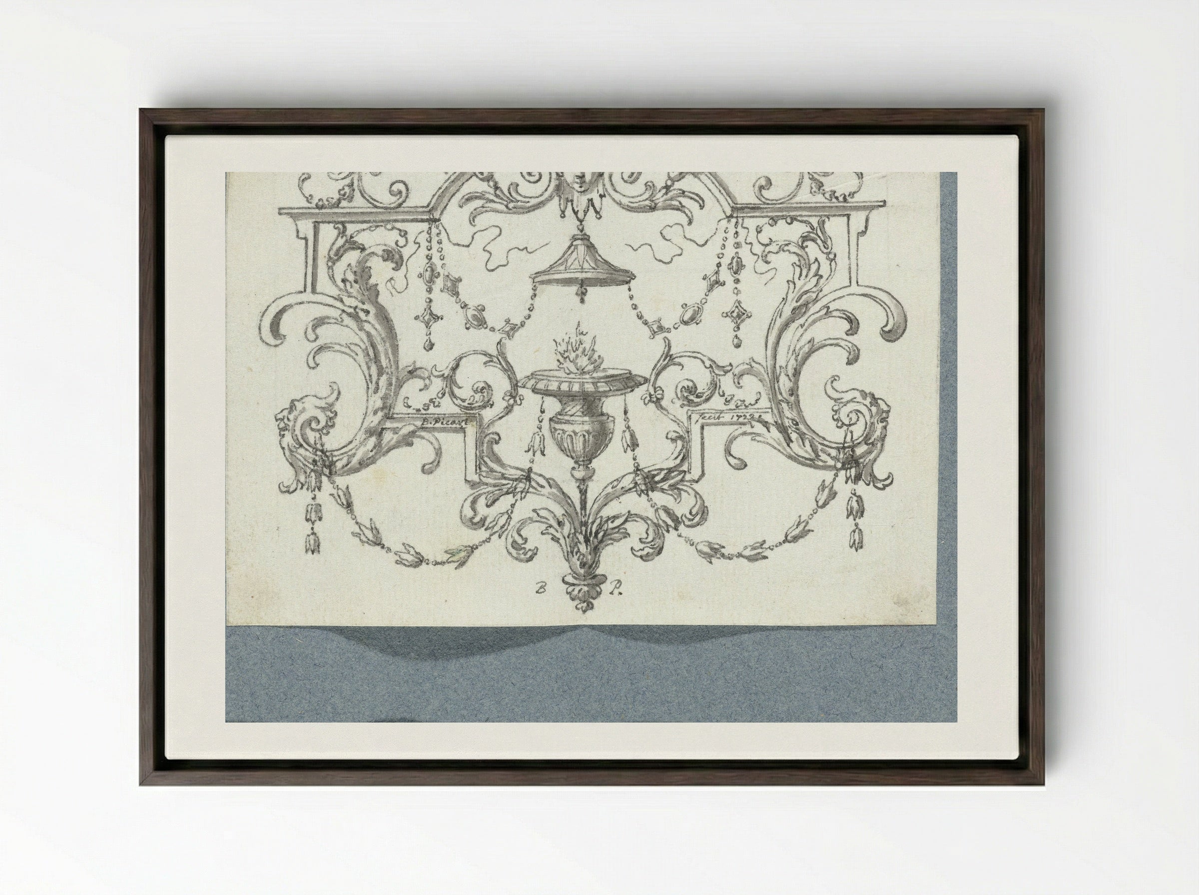 Paneelvulling met brandende lamp - Bernard Picart - Framed Canvas Dark Wood