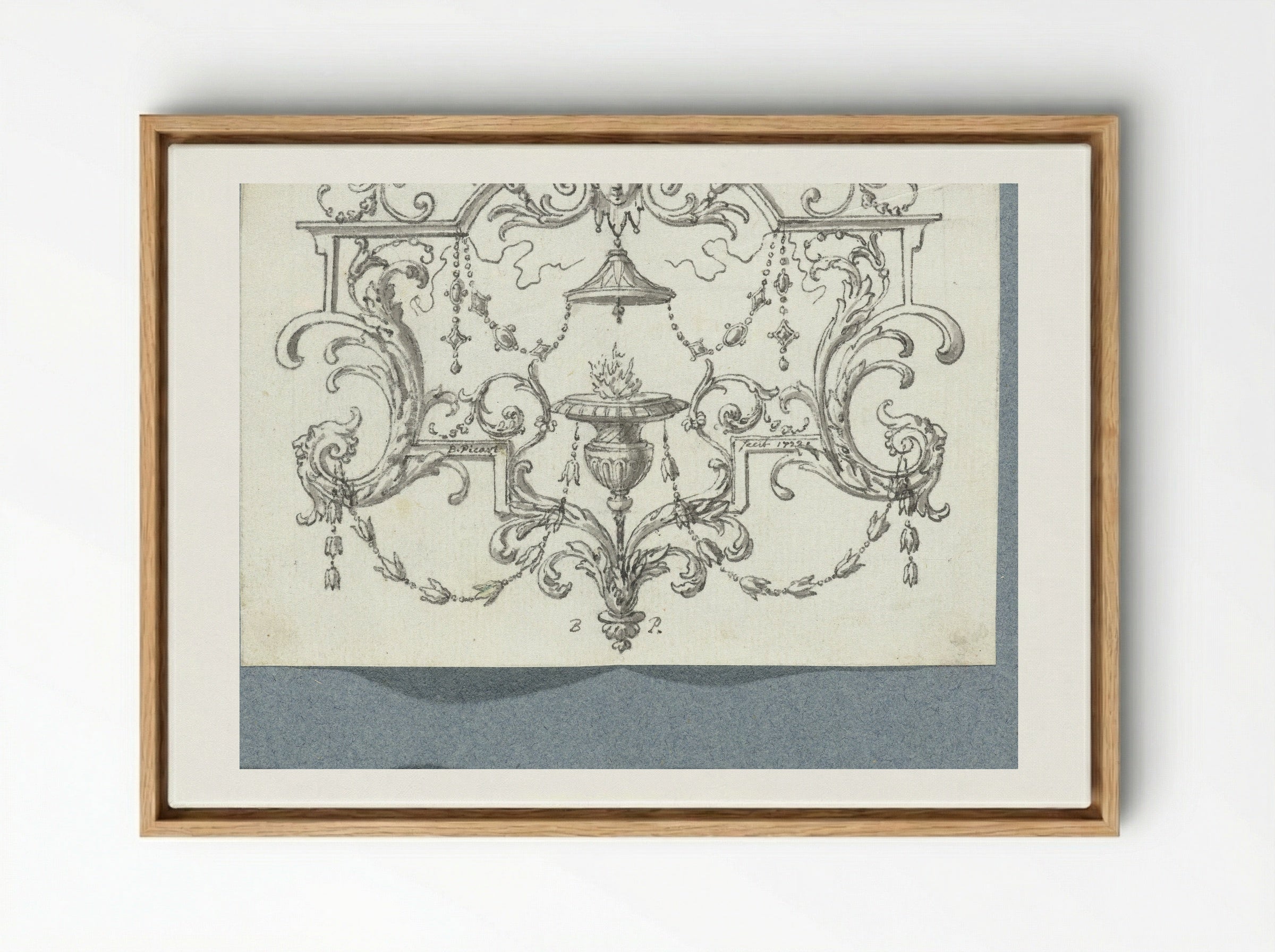 Paneelvulling met brandende lamp - Bernard Picart - Framed Canvas Wood