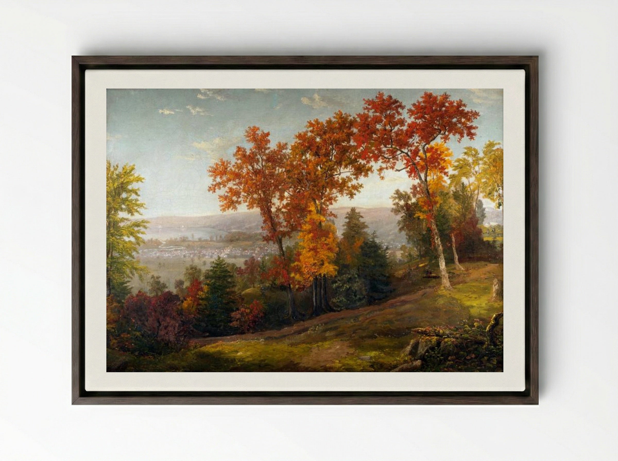 Hudson River - John Frederick Kensett - Framed Canvas Dark Wood