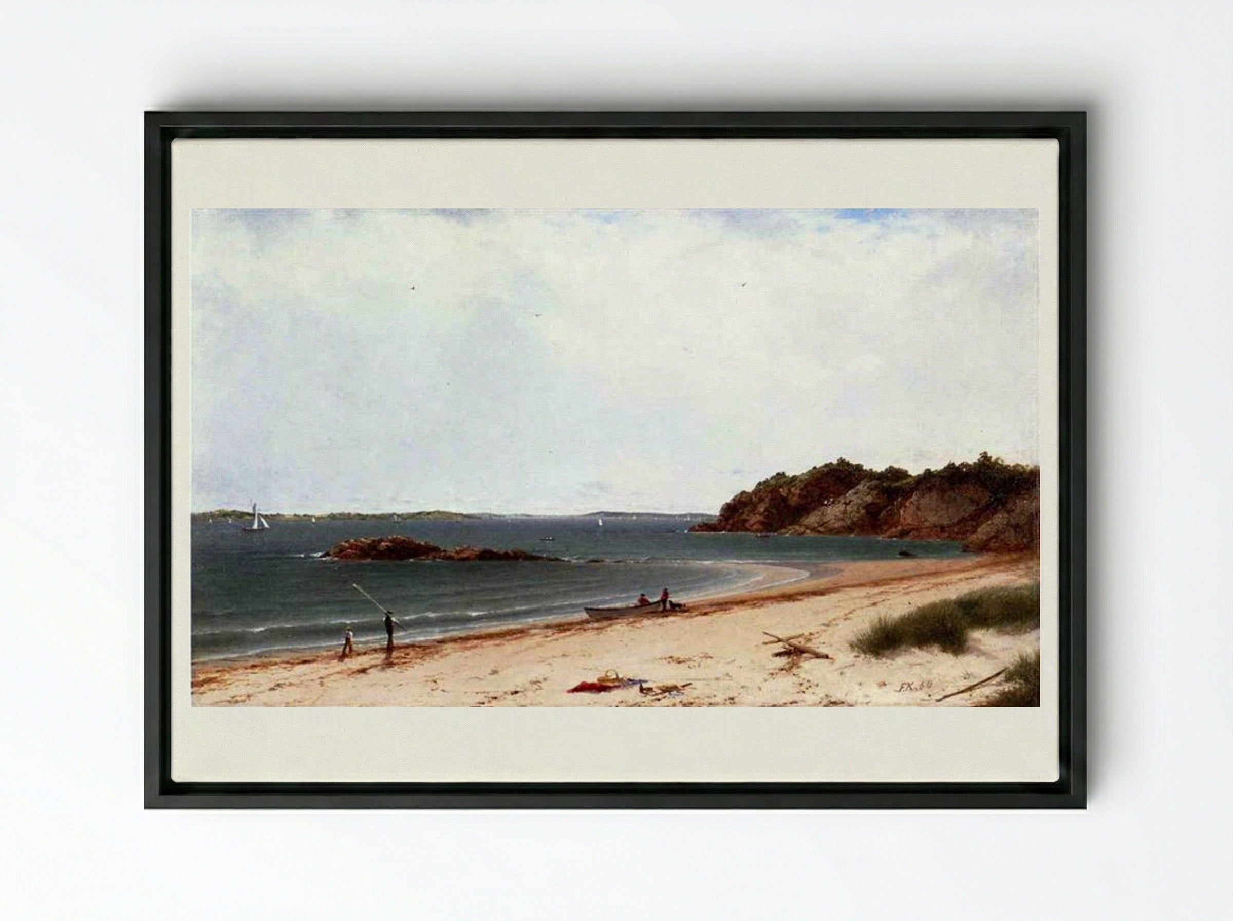 View of the Beach at Beverly, Massachusetts - John Frederick Kensett - Framed Canvas Black