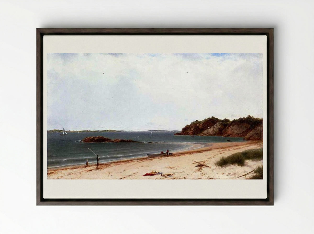 View of the Beach at Beverly, Massachusetts - John Frederick Kensett - Framed Canvas Dark Wood