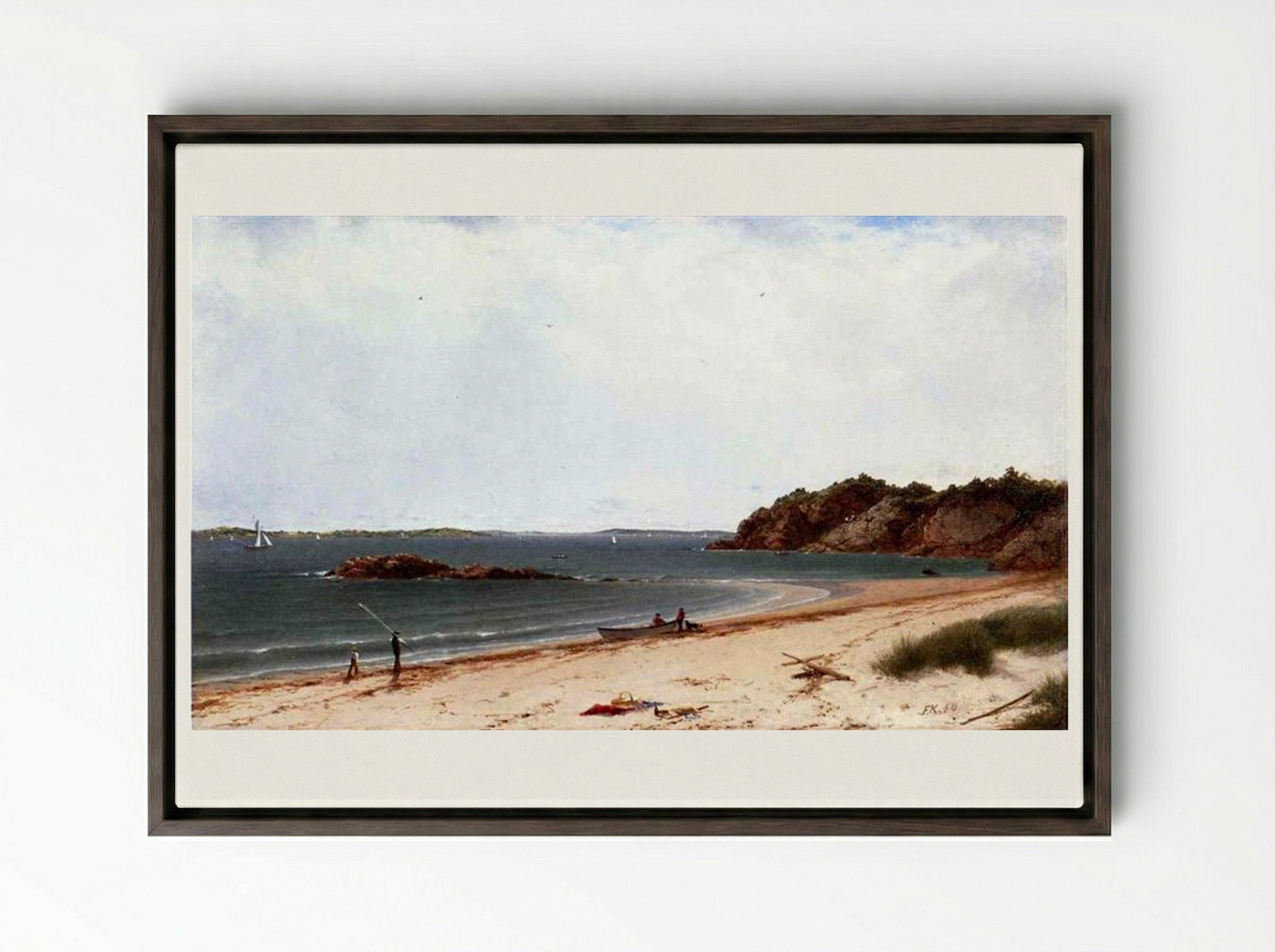 View of the Beach at Beverly, Massachusetts - John Frederick Kensett - Framed Canvas Dark Wood