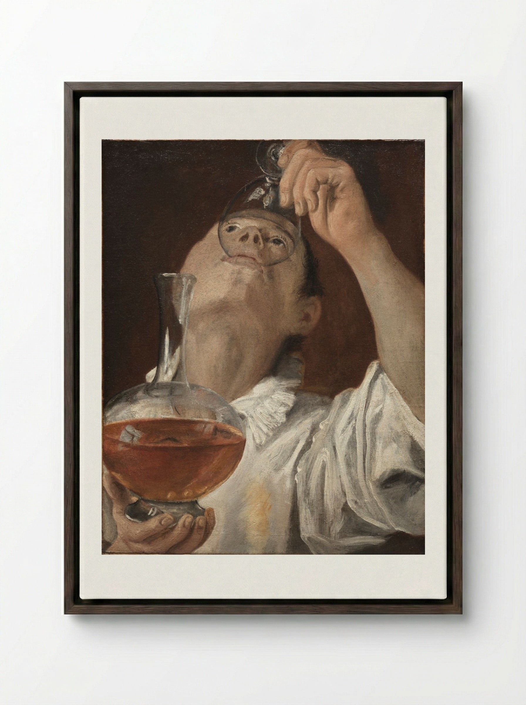 Boy Drinking - Annibale Carracci - Framed Canvas Dark Wood