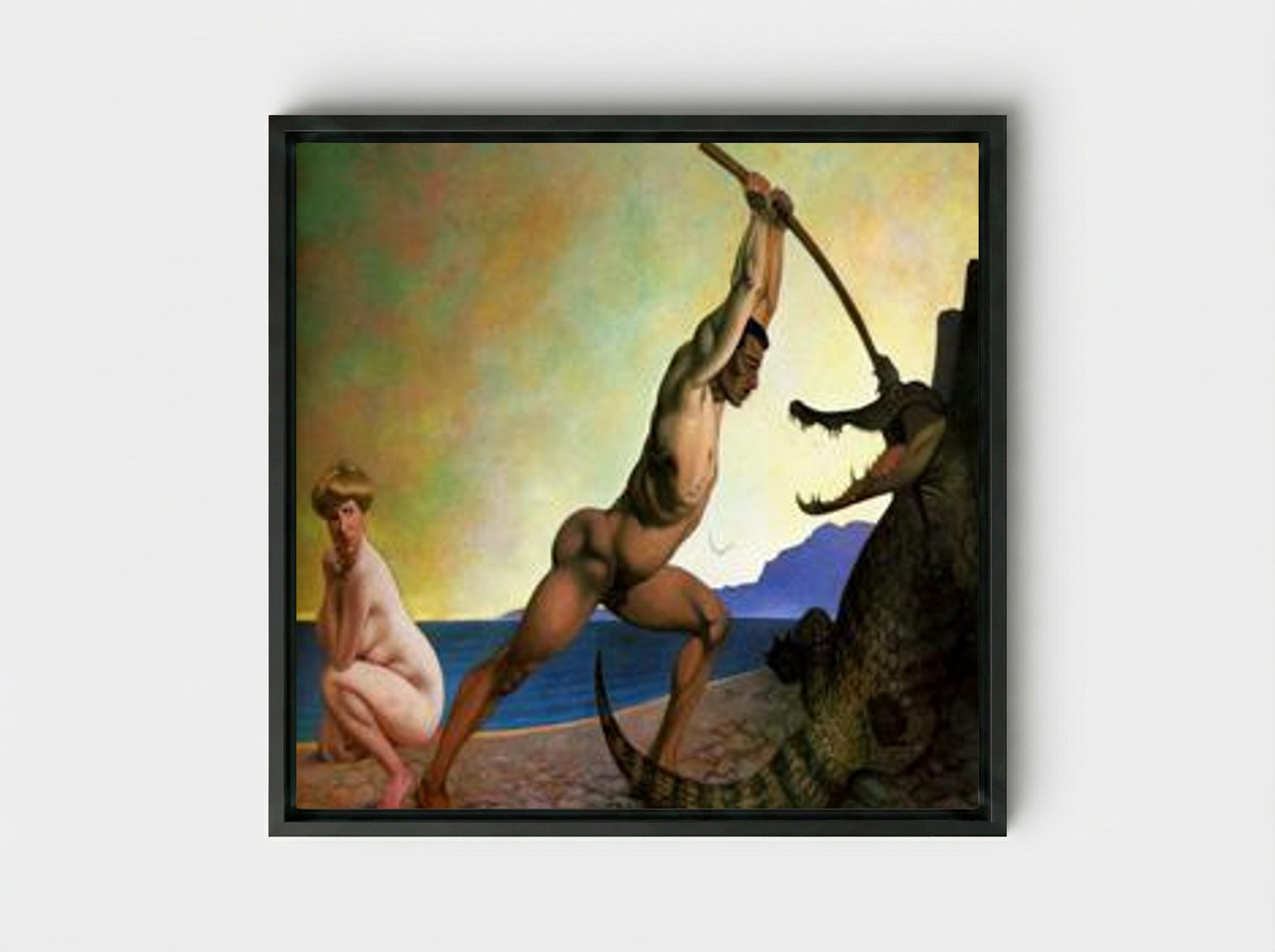 Perseus Killing the Dragon - Félix Vallotton - Framed Canvas Black