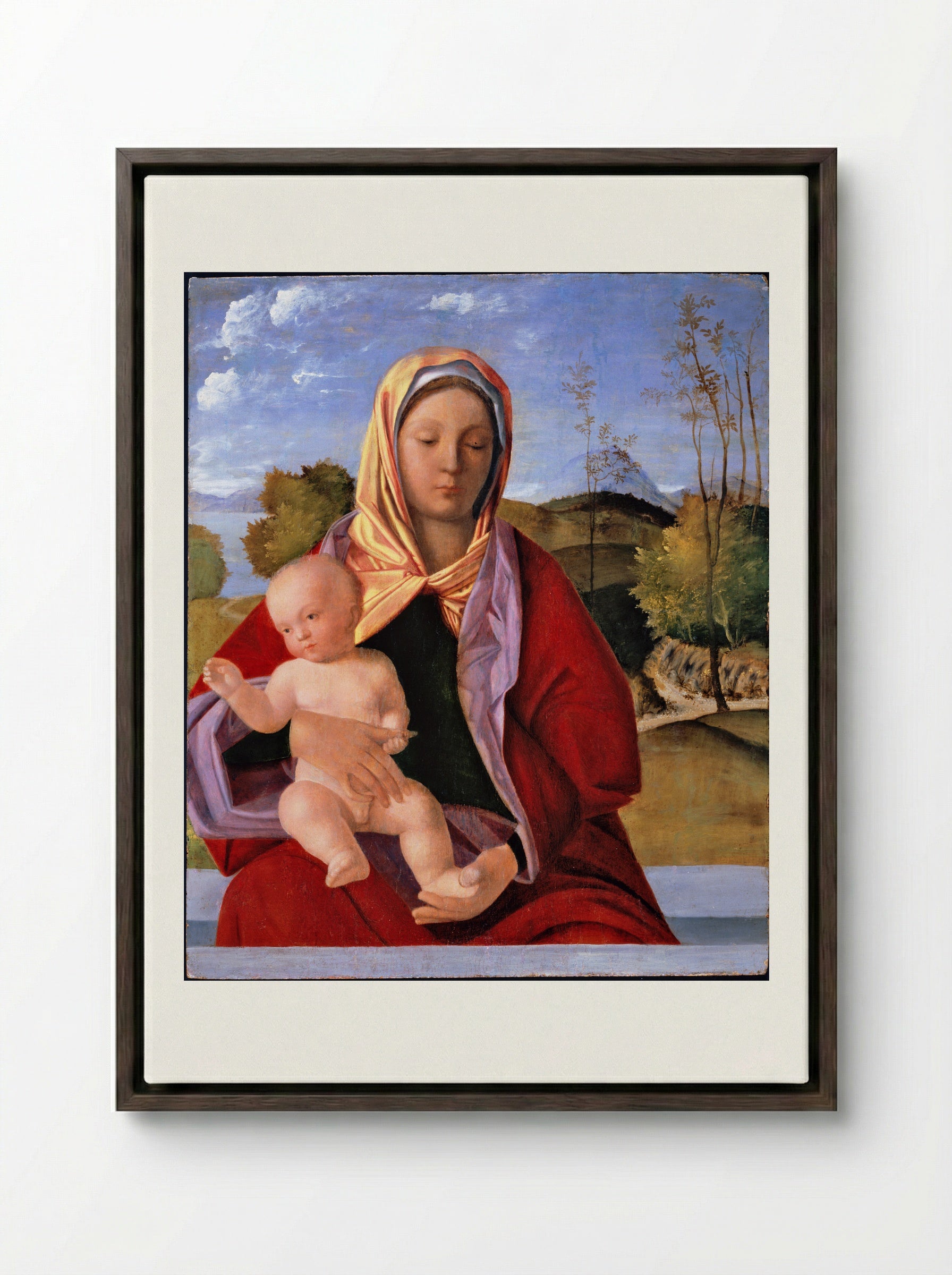 Madonna and Child - Giovanni Bellini - Framed Canvas Dark Wood