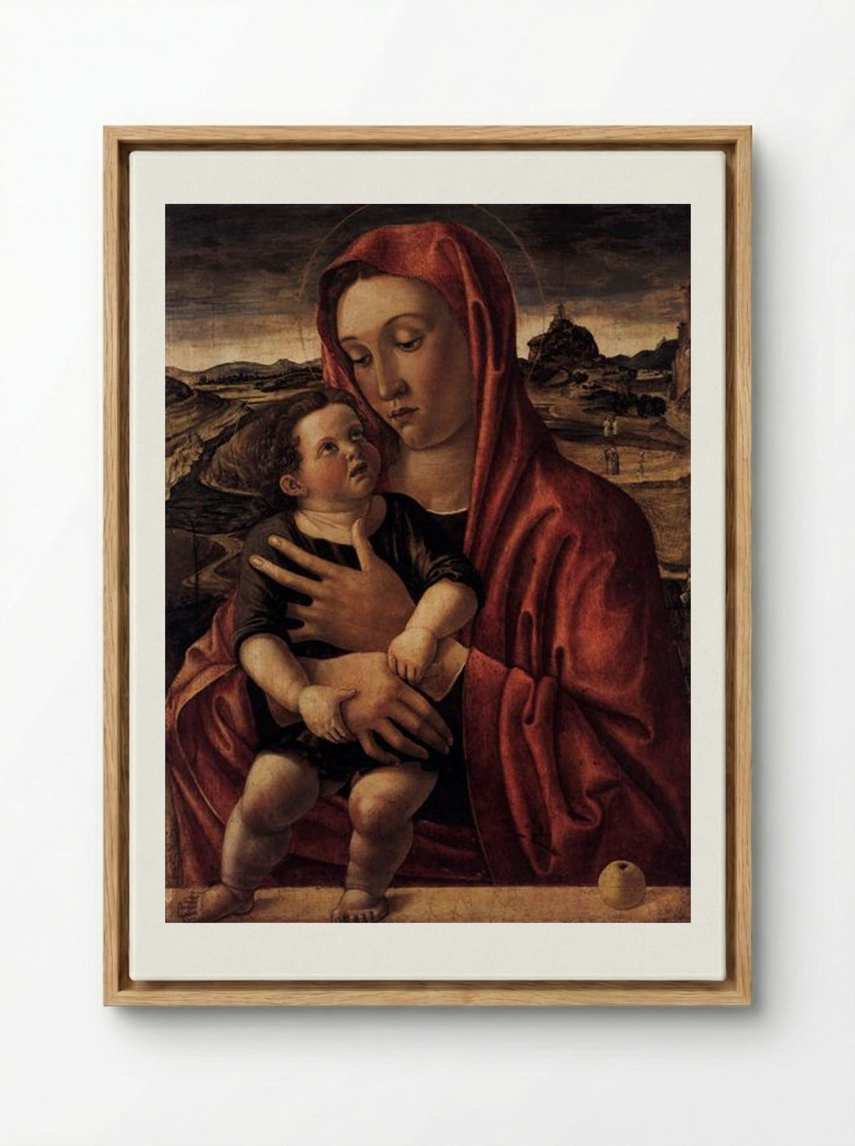 Madonna, with Child Standing on a Parapet - Giovanni Bellini - Framed Canvas Wood