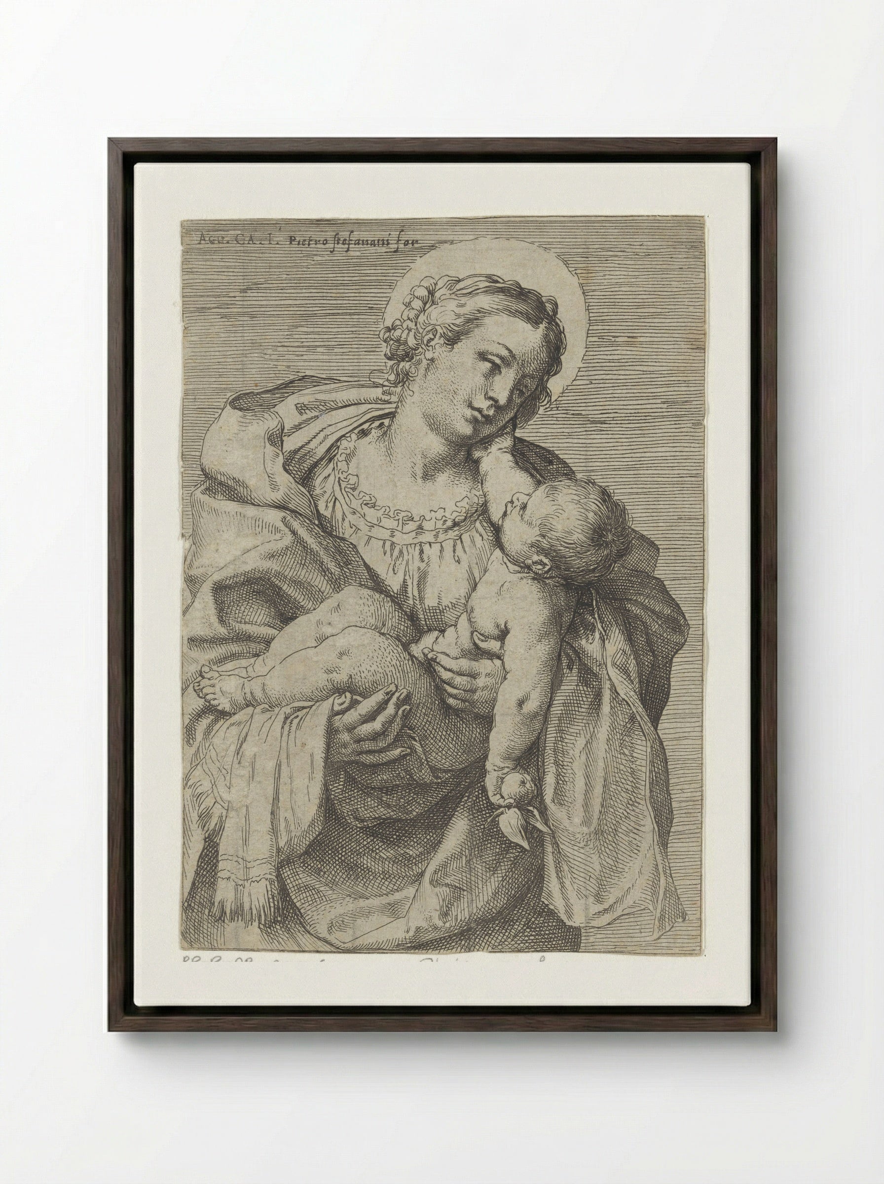 Madonna and Child - Annibale Carracci - Framed Canvas Dark Wood
