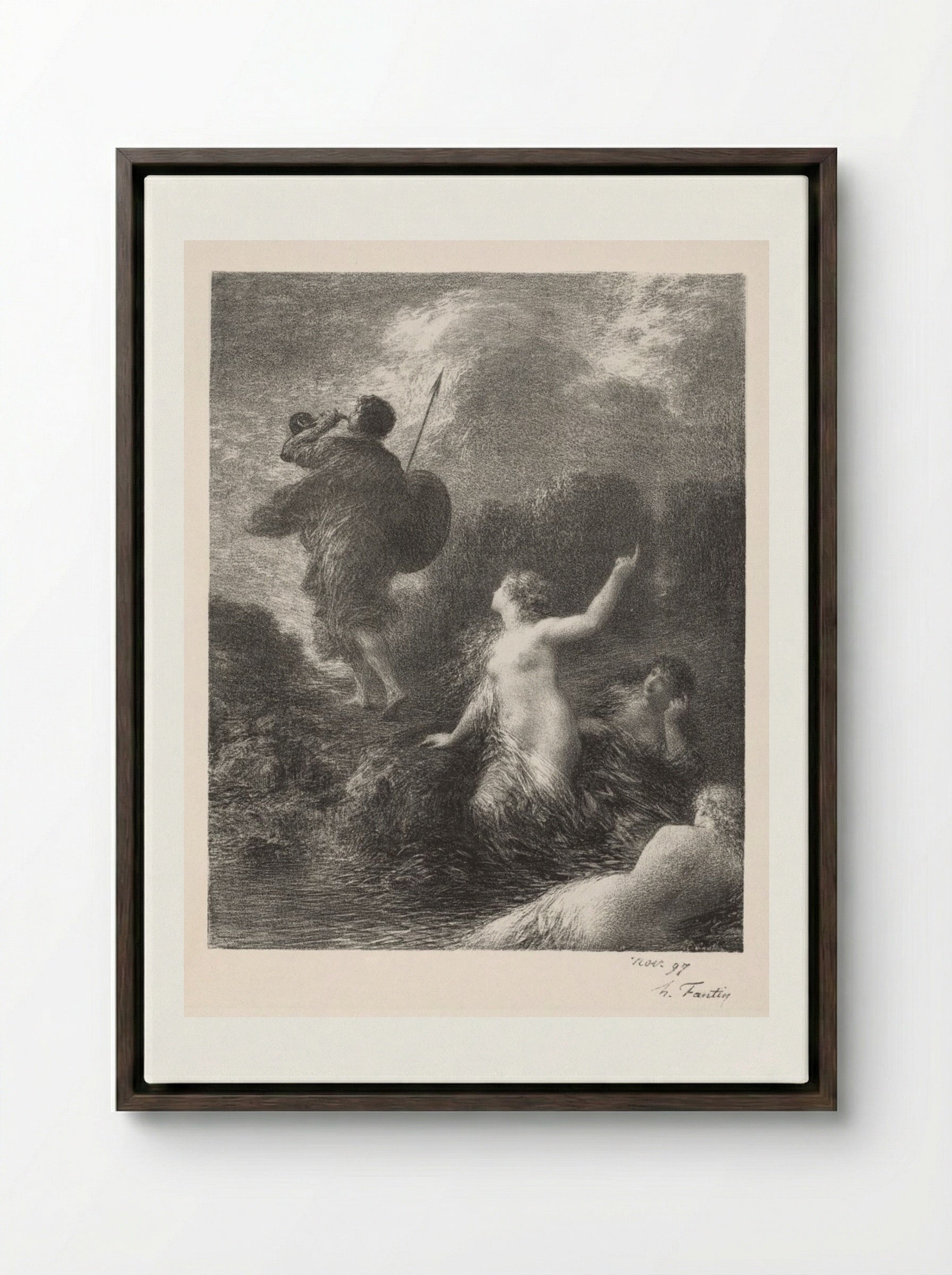 Twilight of the Gods: Siegfried and the Rhine Maidens - Henri Fantin-Latour - Framed Canvas Dark Wood