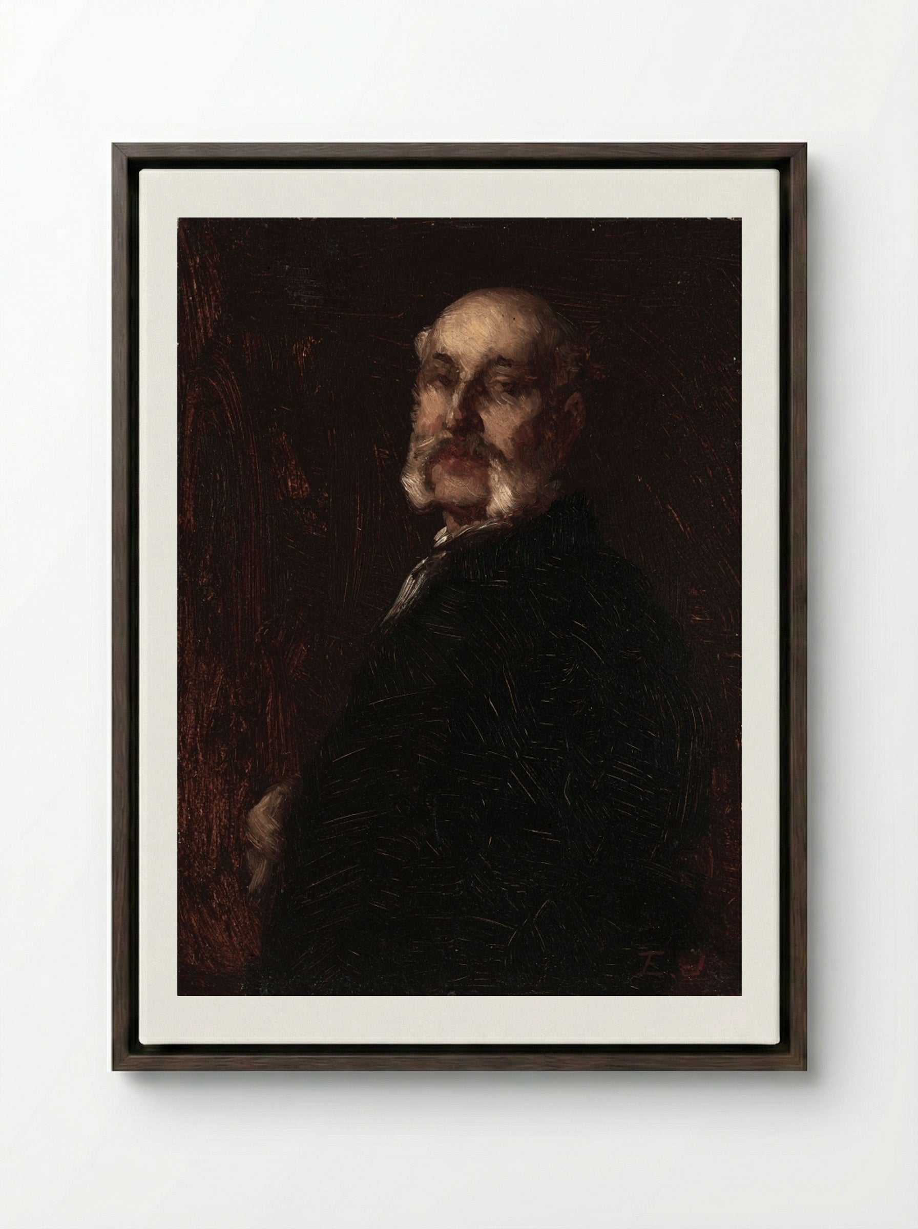 Portrait of Franklin H. Delano - Eastman Johnson - Framed Canvas Dark Wood