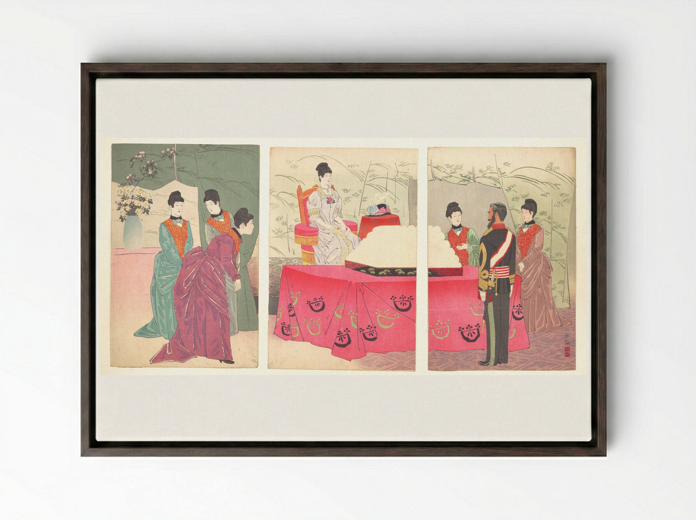 Illustration of the Empress Visiting the General Staff Headquarters - Kobayashi Kiyochika - Framed Canvas Dark Wood
