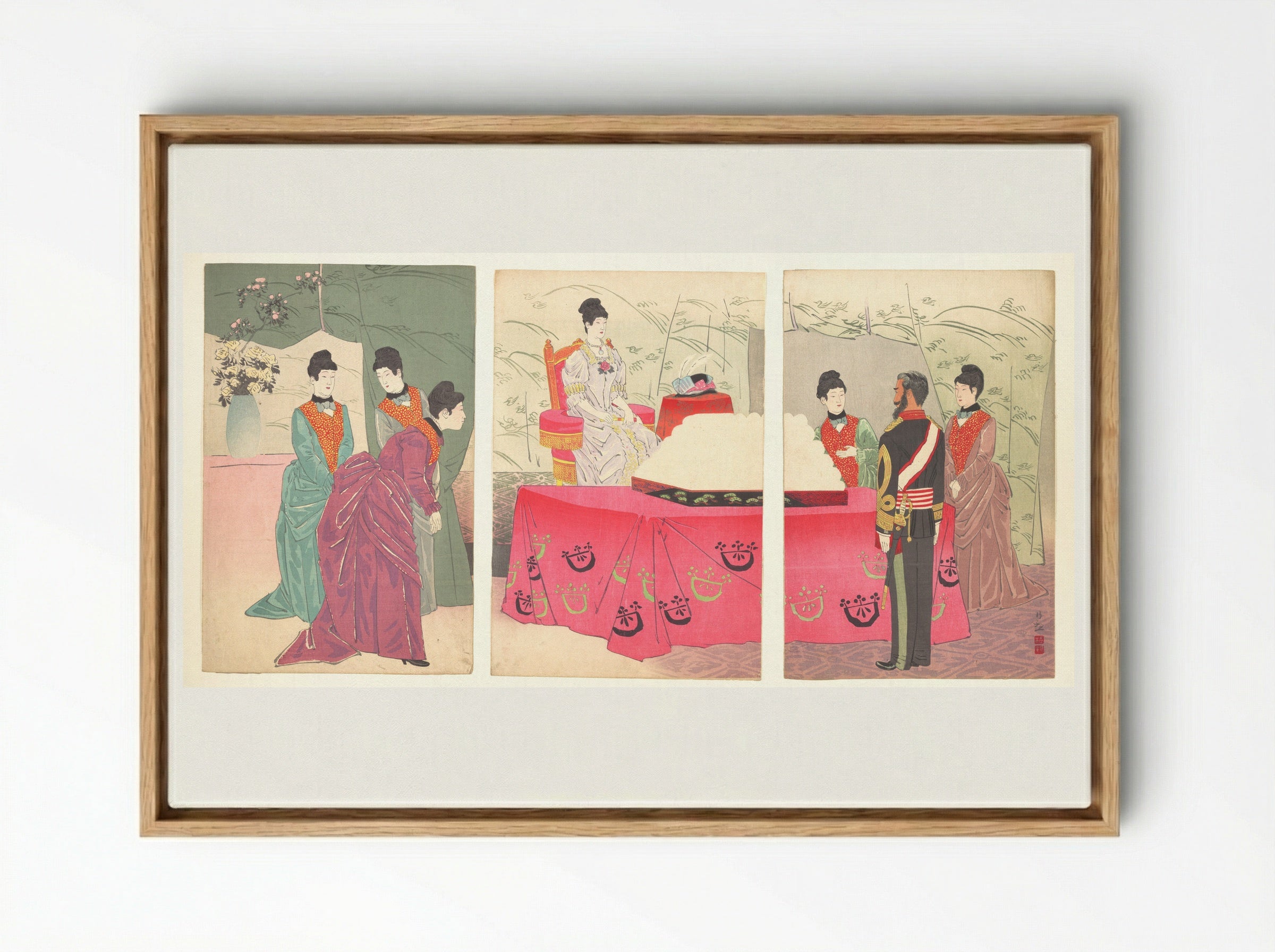 Illustration of the Empress Visiting the General Staff Headquarters - Kobayashi Kiyochika - Framed Canvas Wood