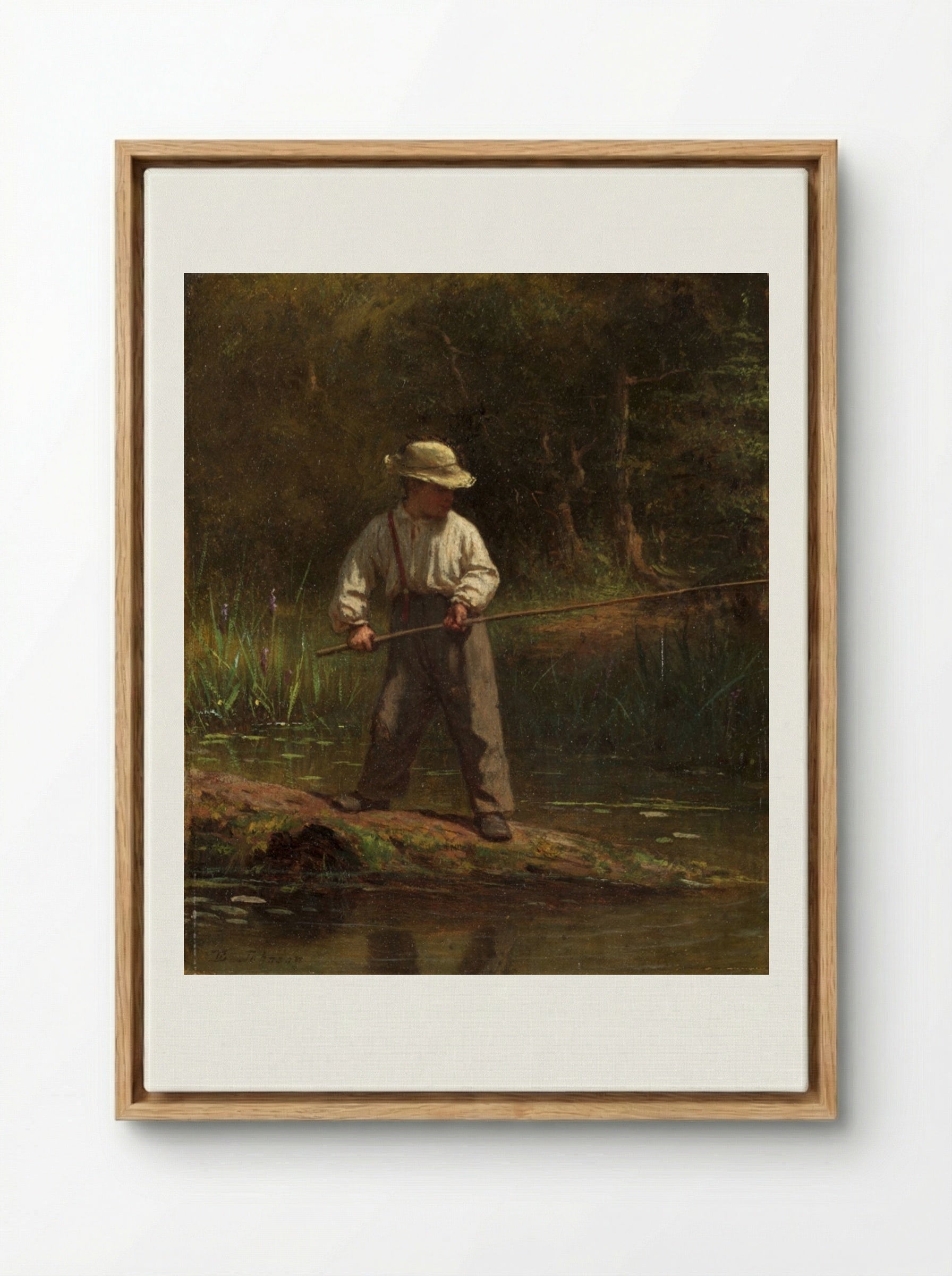 Boy Fishing - Eastman Johnson - Framed Canvas Wood