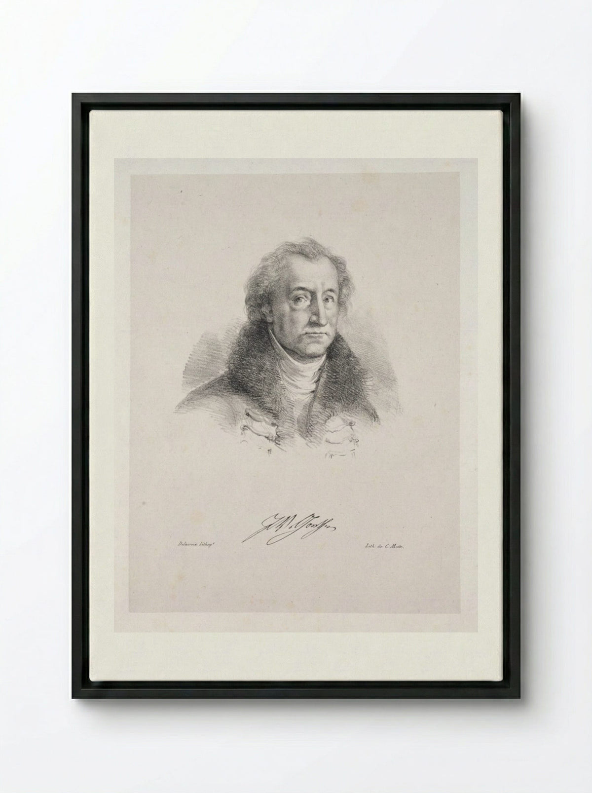 Portrait of Johann Wolfgang von Goethe - Eugène Delacroix - Framed Canvas Black