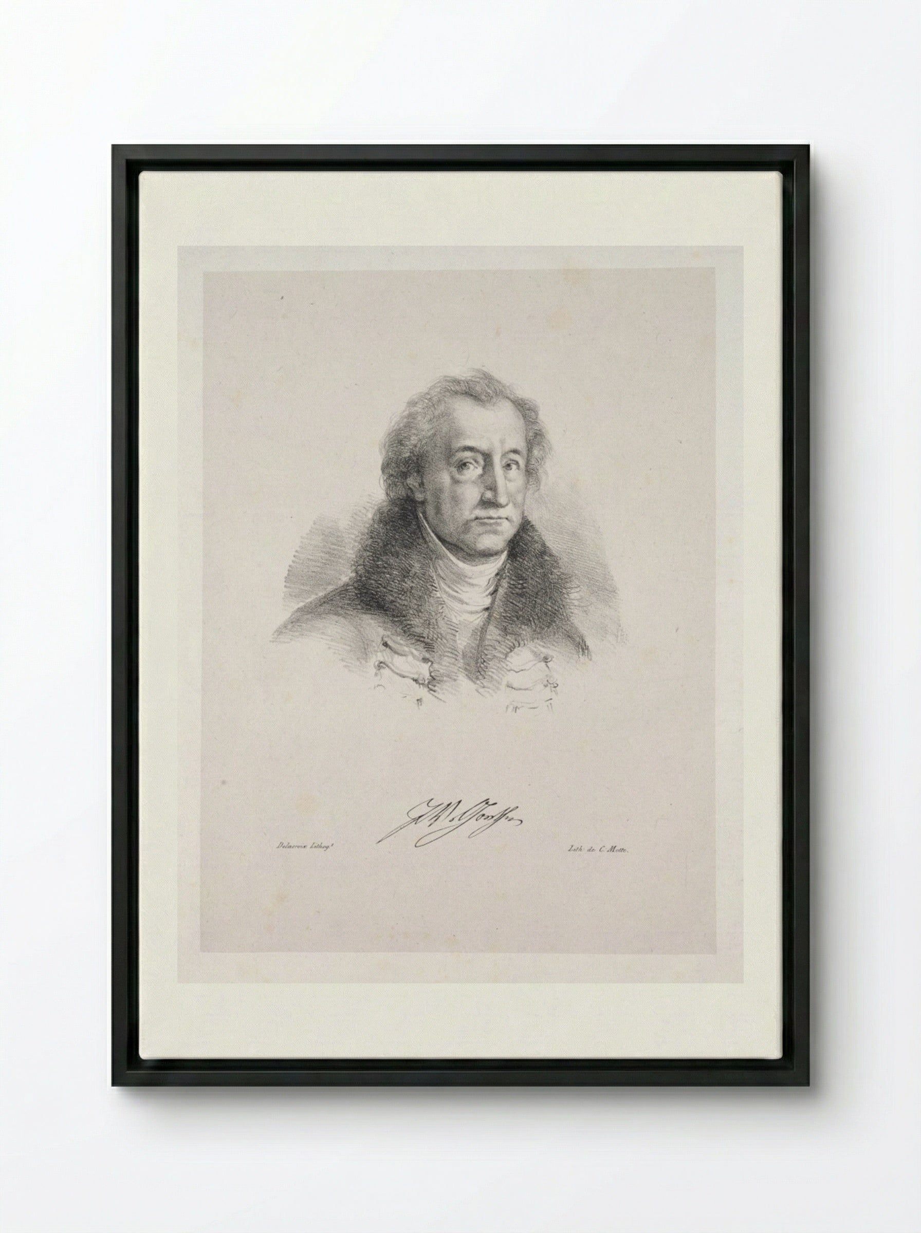 Portrait of Johann Wolfgang von Goethe - Eugène Delacroix - Framed Canvas Black