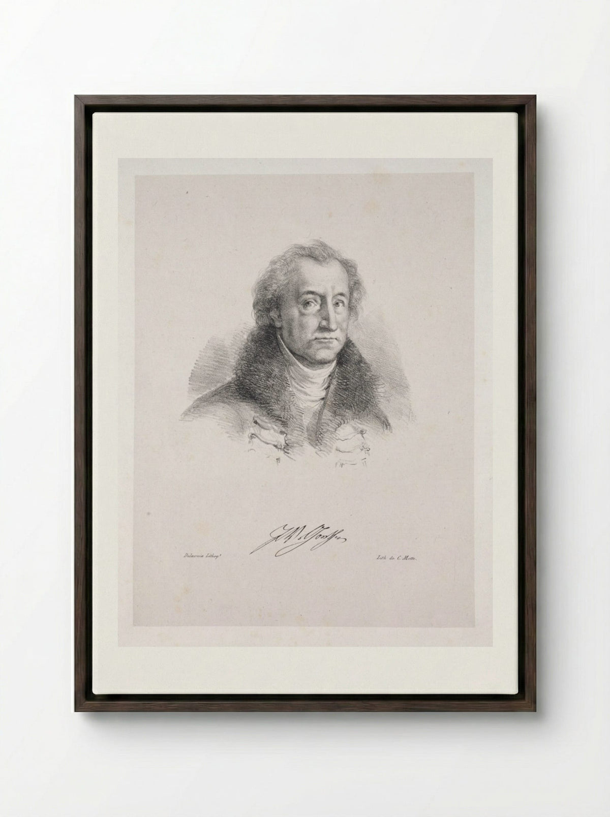 Portrait of Johann Wolfgang von Goethe - Eugène Delacroix - Framed Canvas Dark Wood