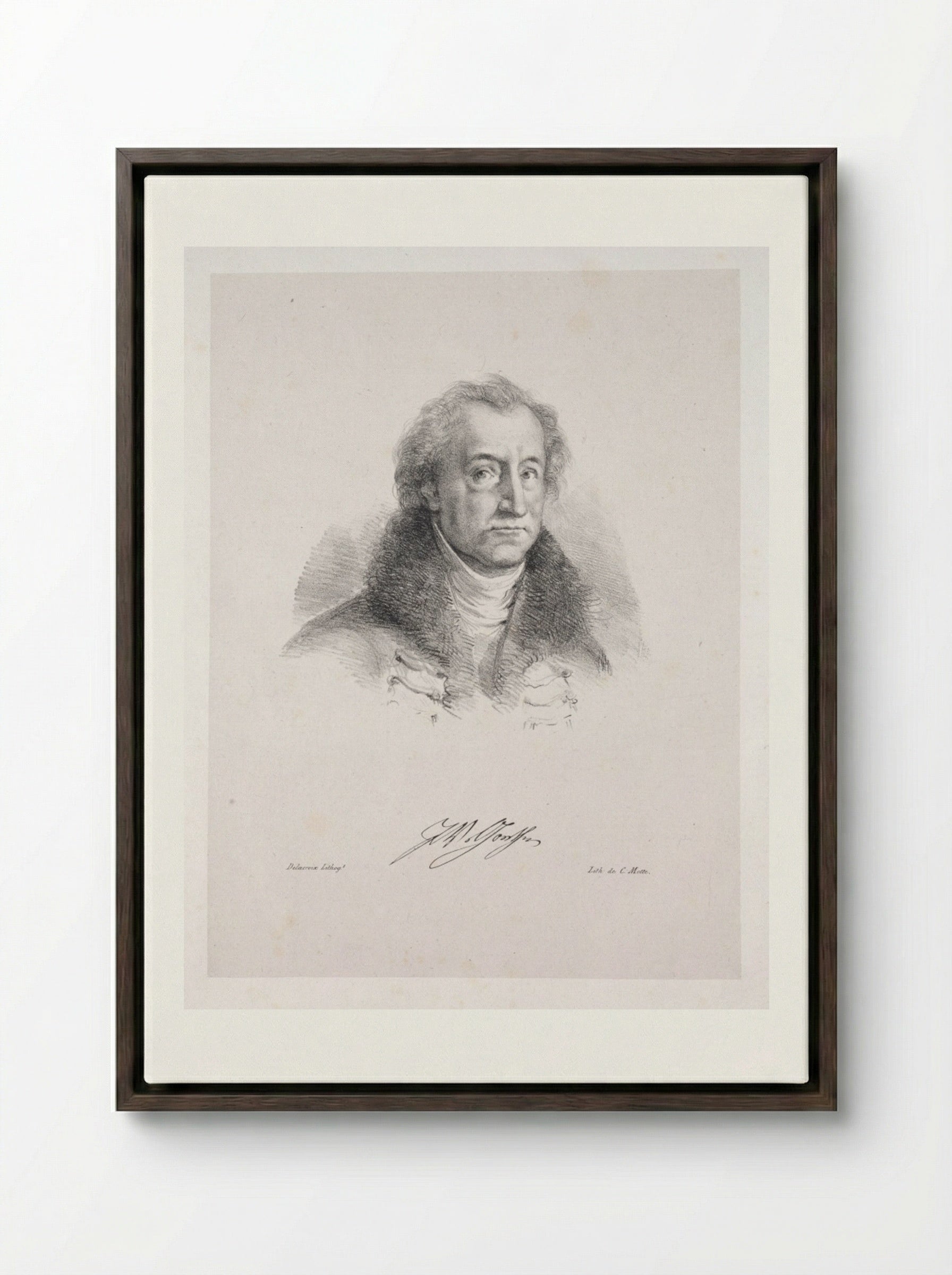 Portrait of Johann Wolfgang von Goethe - Eugène Delacroix - Framed Canvas Dark Wood