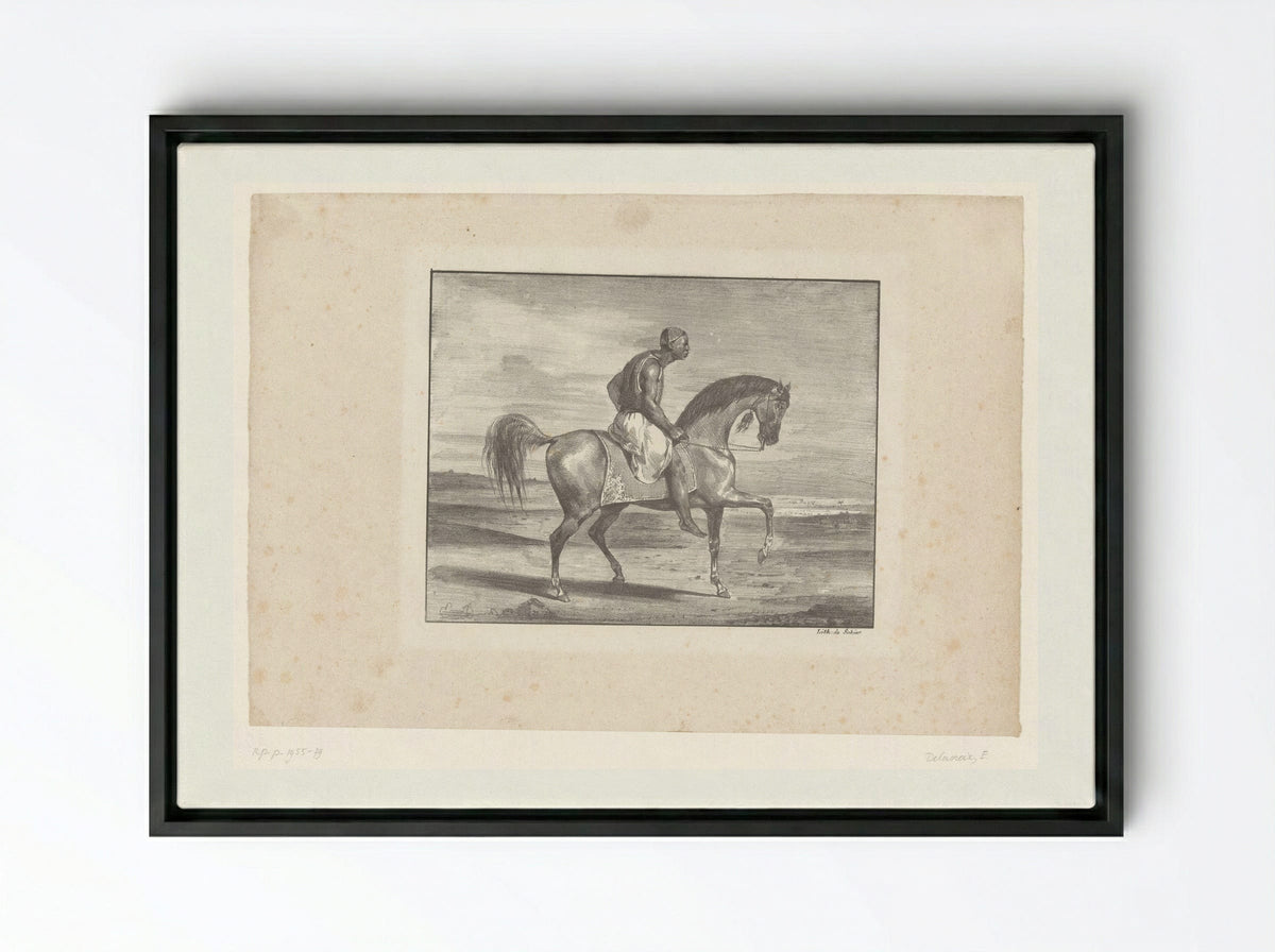 Man on Horseback in the Desert - Eugène Delacroix - Framed Canvas Black