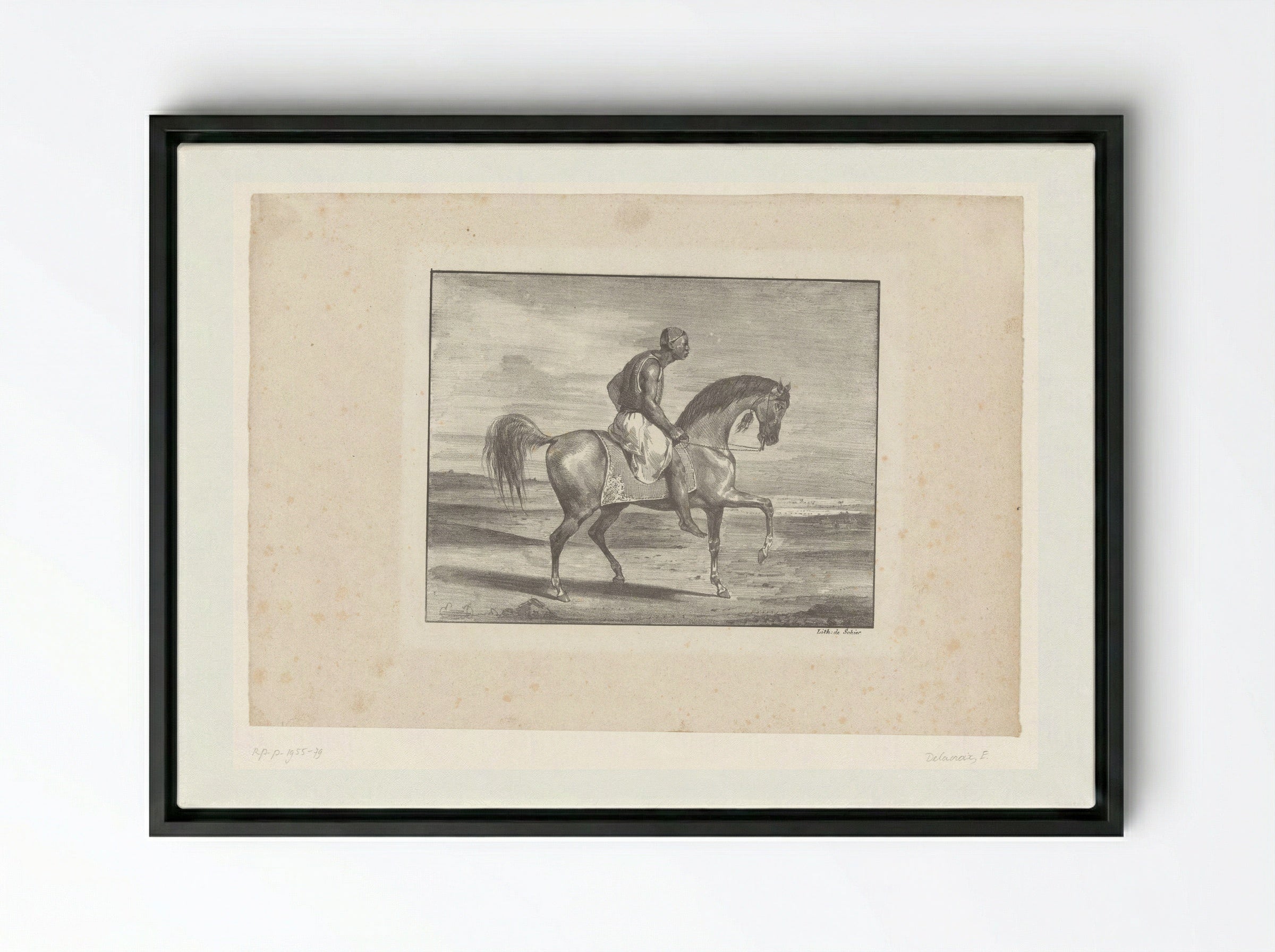 Man on Horseback in the Desert - Eugène Delacroix - Framed Canvas Black