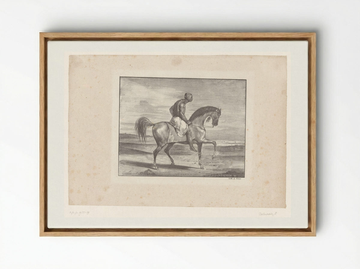 Man on Horseback in the Desert - Eugène Delacroix - Framed Canvas Wood