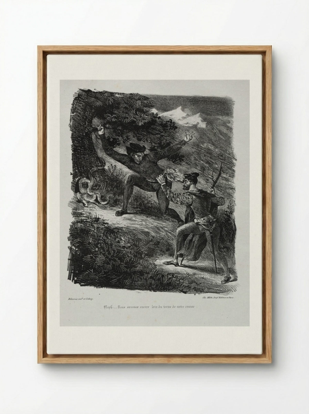 Illustrations for Faust: Faust and Méphistophélés in the mountains of the Hartz - Eugène Delacroix - Framed Canvas Wood