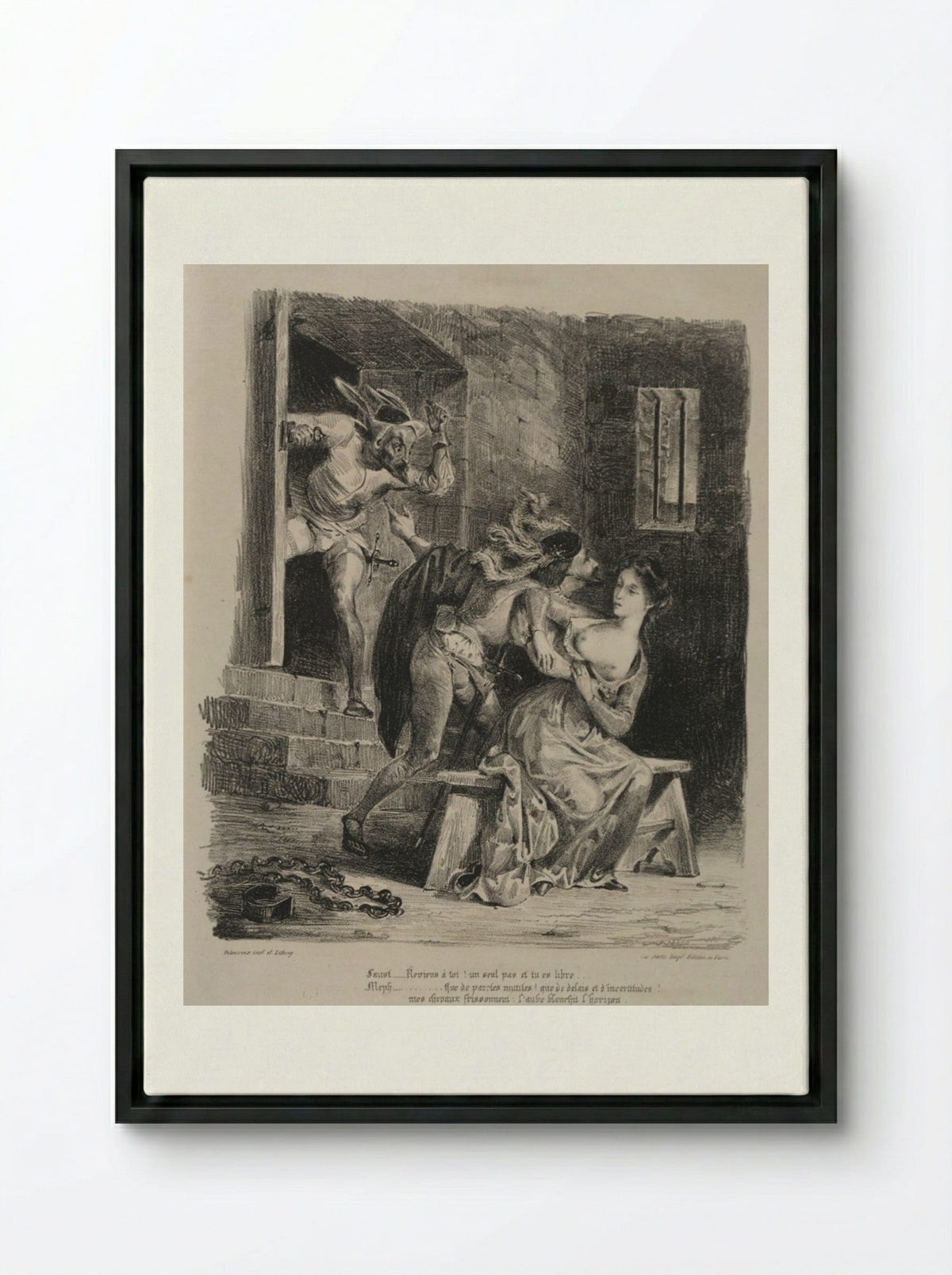 Faust in the Prison of Marguerite - Eugène Delacroix - Framed Canvas Black