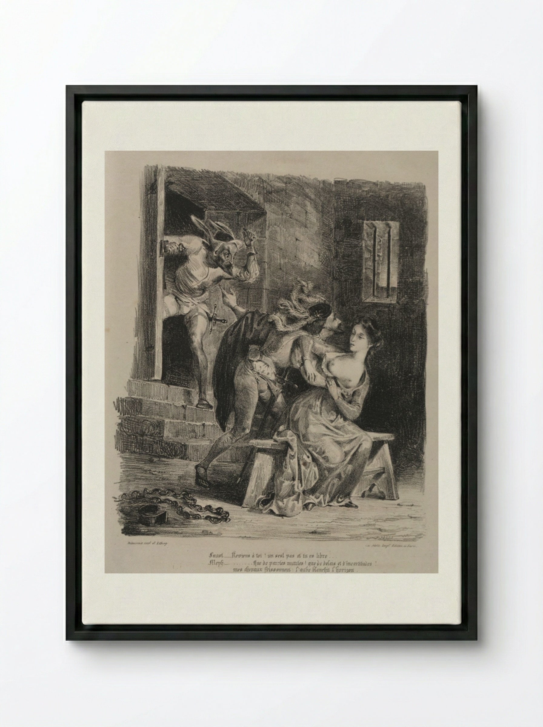Faust in the Prison of Marguerite - Eugène Delacroix - Framed Canvas Black