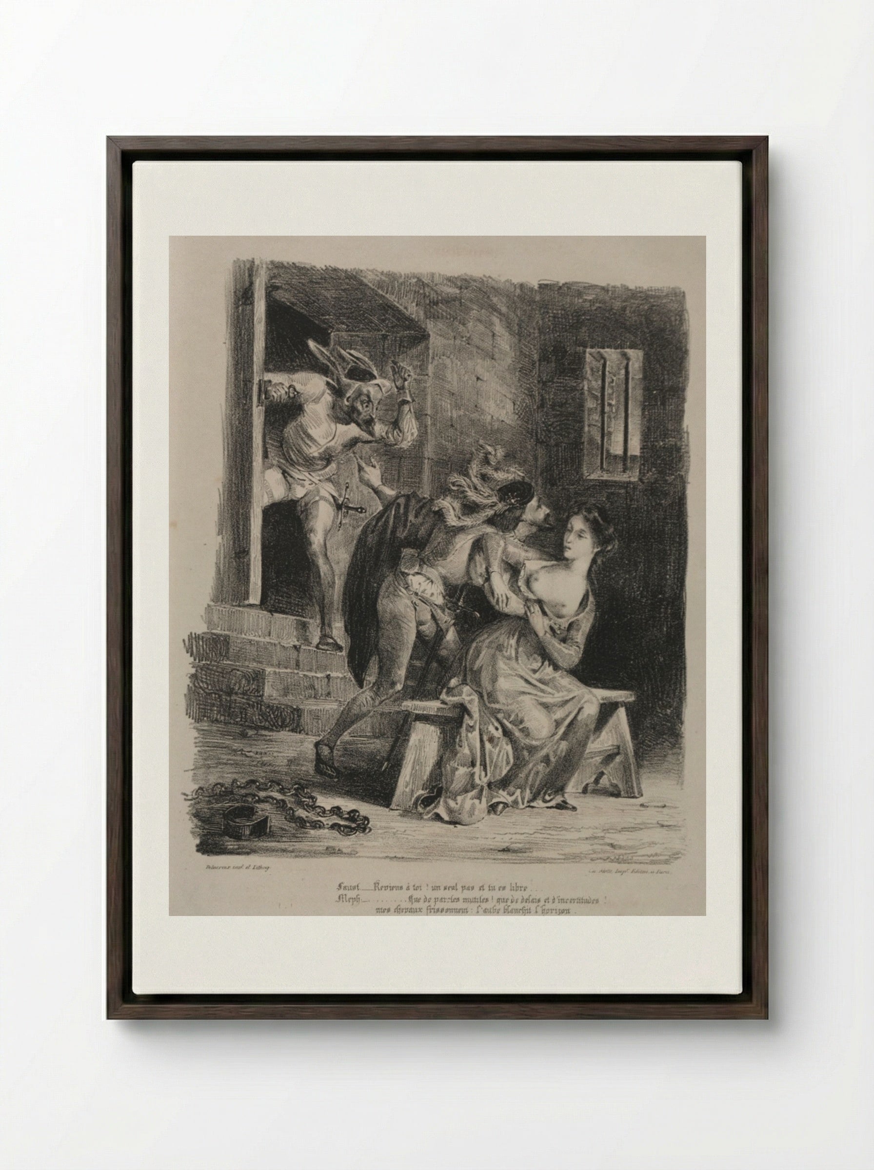 Faust in the Prison of Marguerite - Eugène Delacroix - Framed Canvas Dark Wood