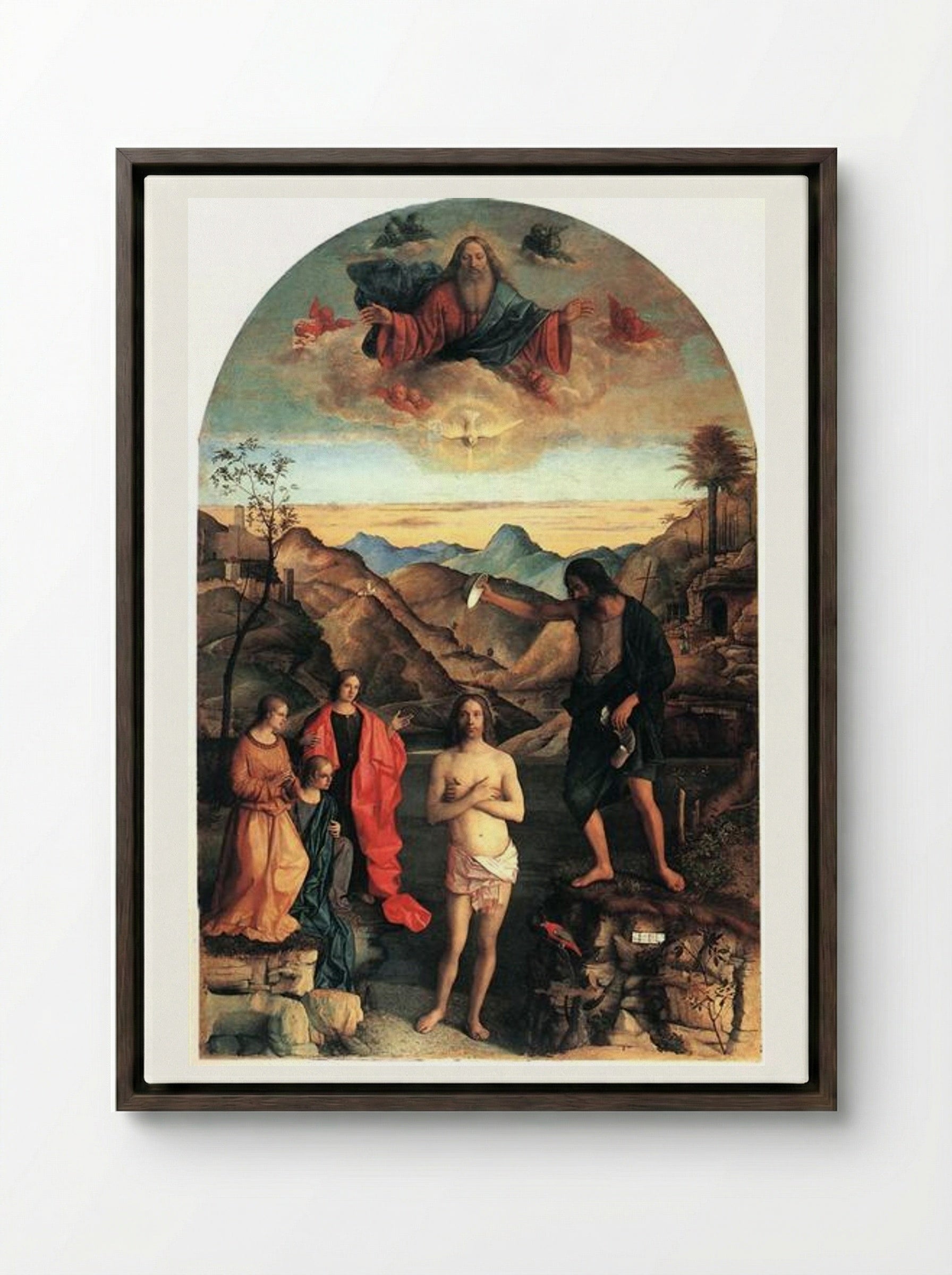Baptism of Christ - Giovanni Bellini - Framed Canvas Dark Wood