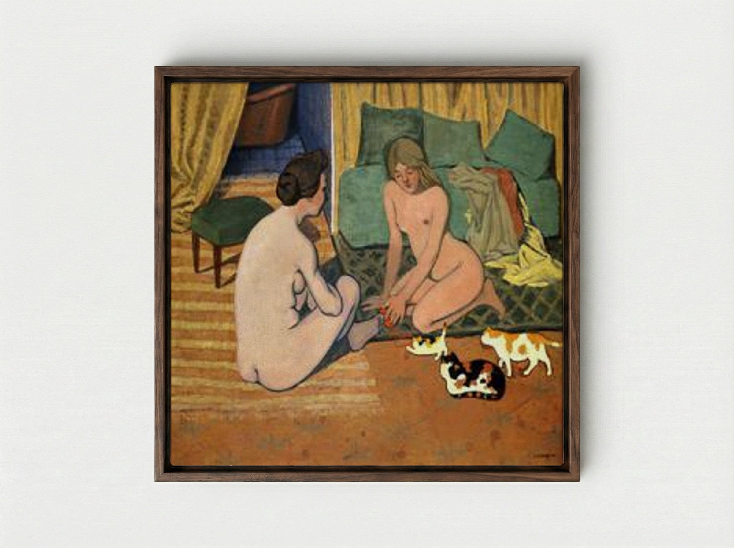 Femme et chat - Félix Vallotton - Framed Canvas Dark Wood