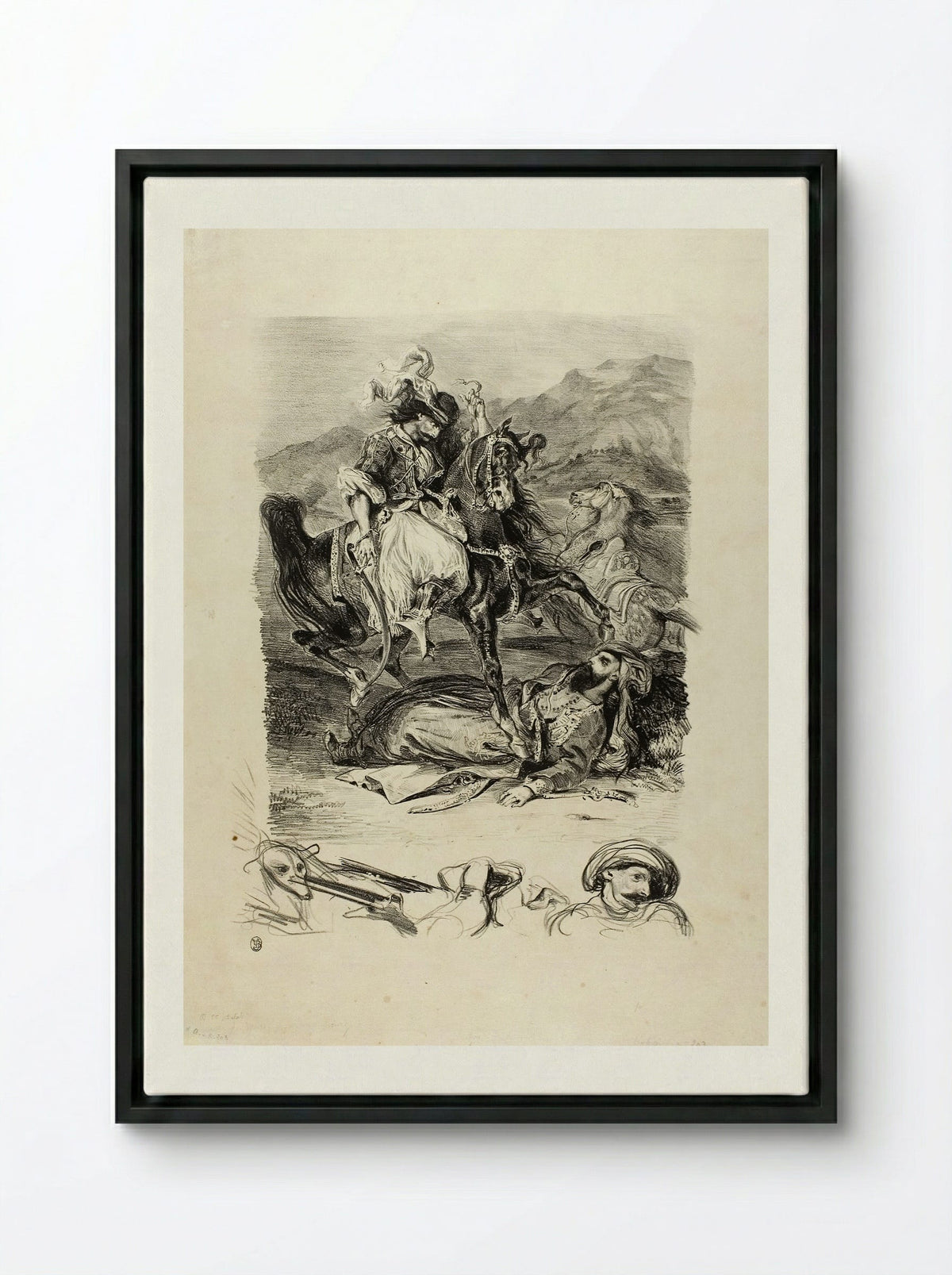 Combat Between the Giaour and the Pasha - Eugène Delacroix - Framed Canvas Black