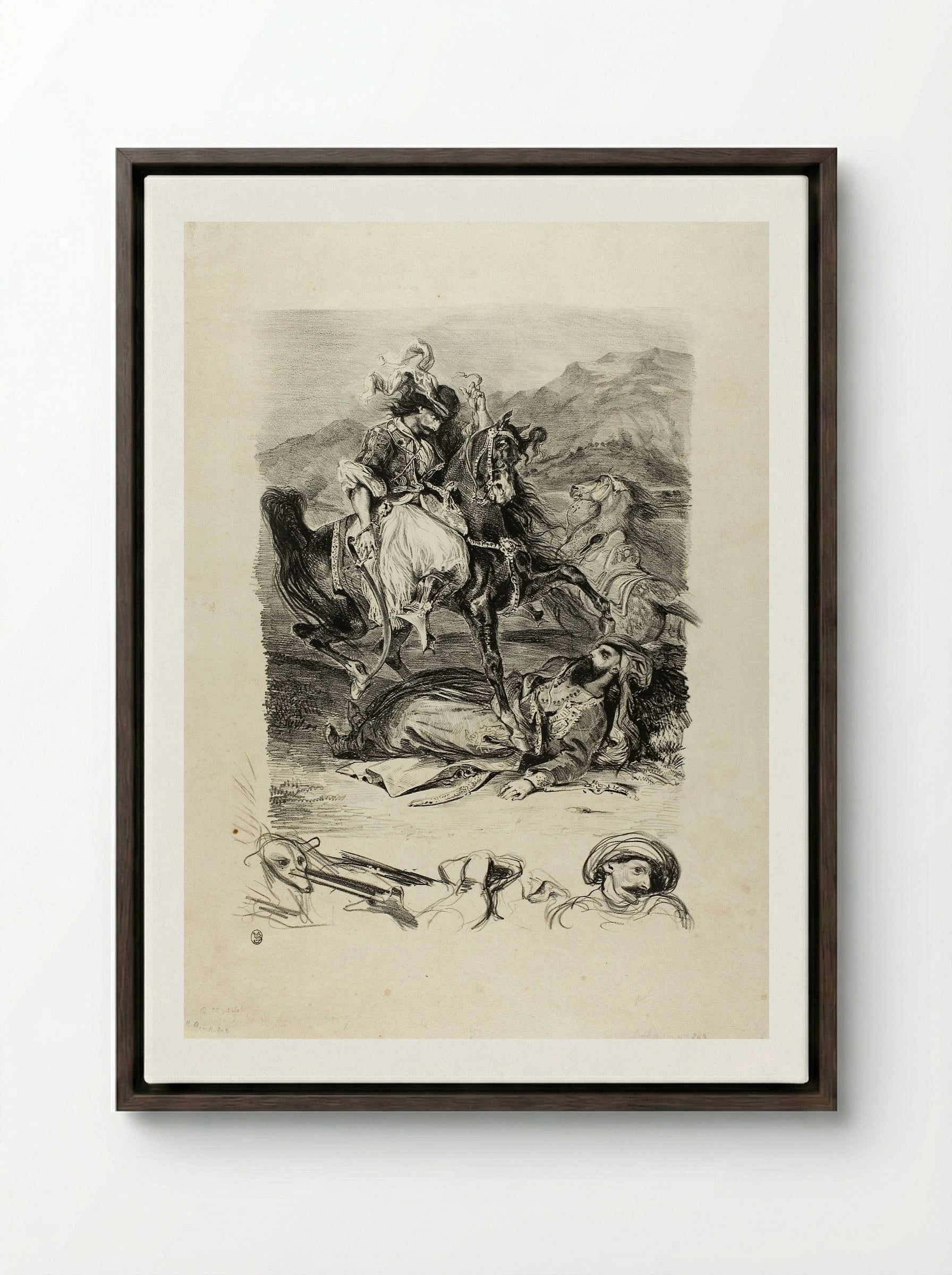 Combat Between the Giaour and the Pasha - Eugène Delacroix - Framed Canvas Dark Wood