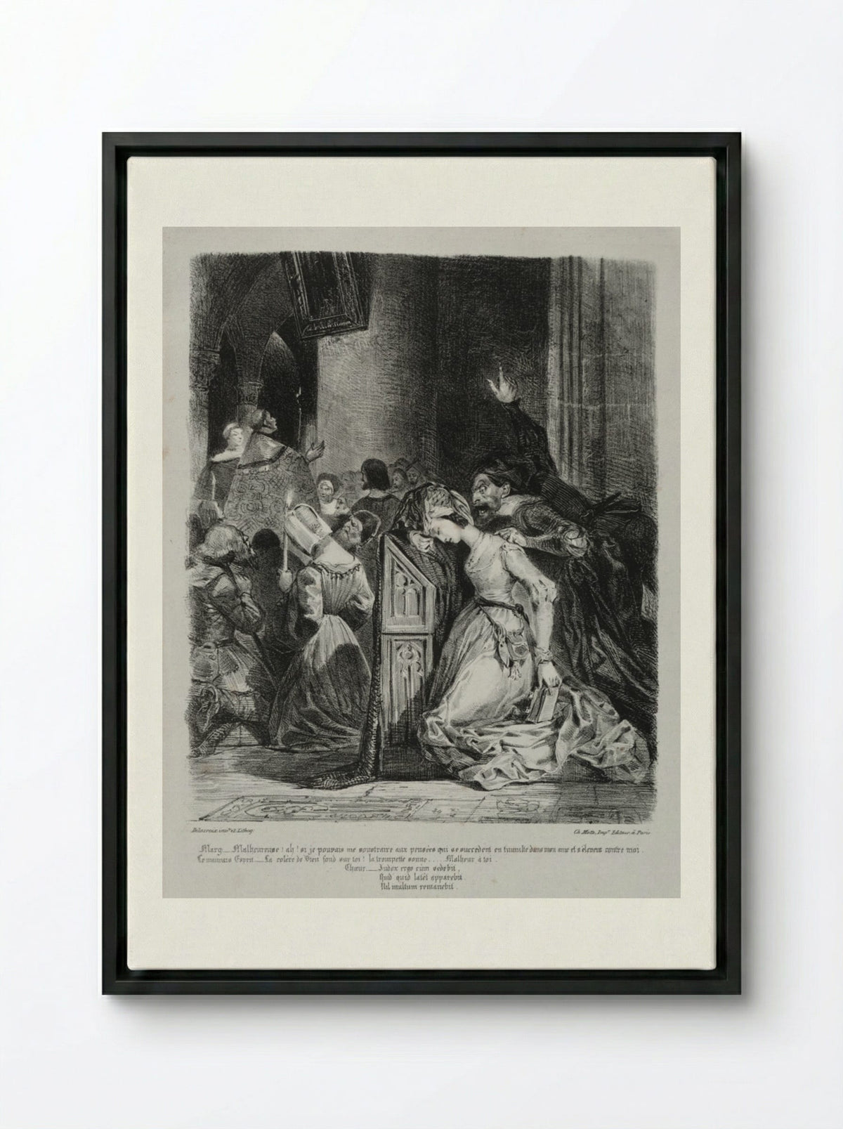 Marguerite at Church (from Faust) - Eugène Delacroix - Framed Canvas Black