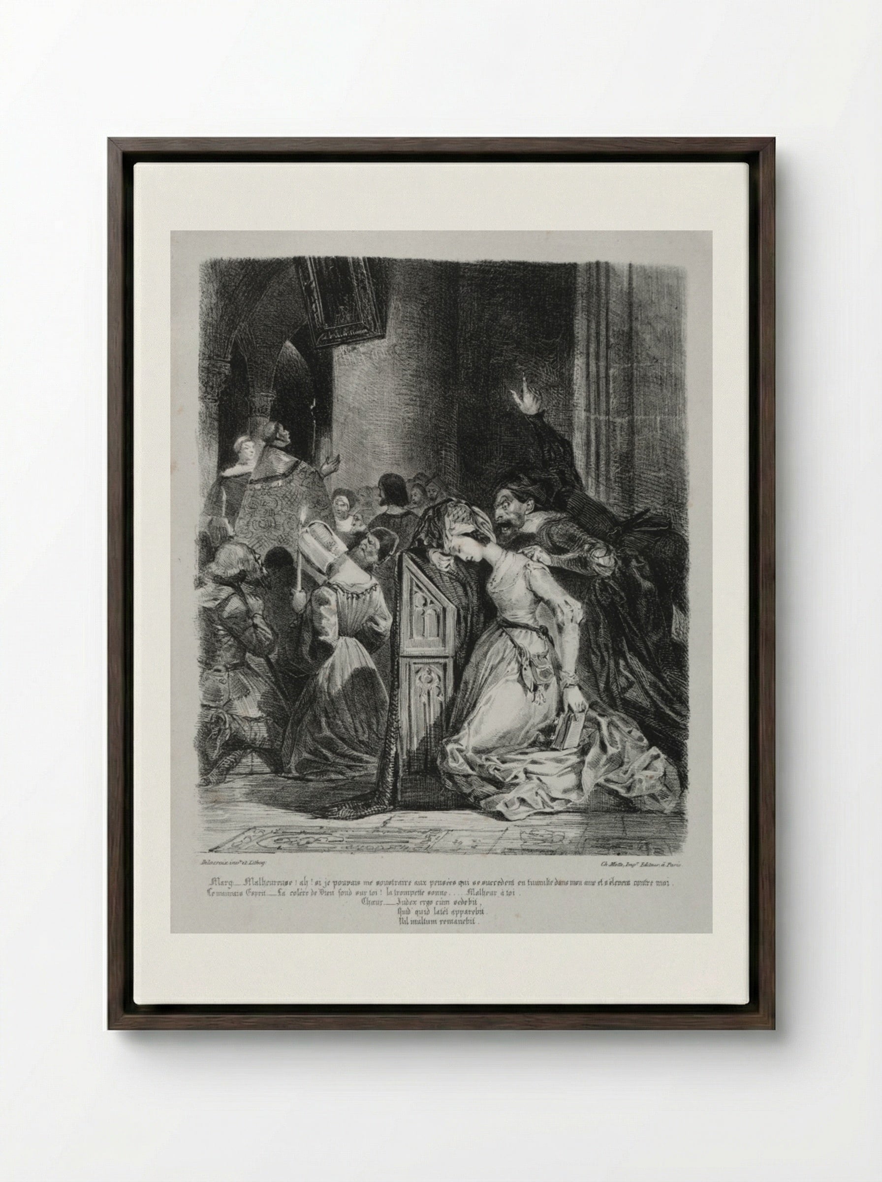 Marguerite at Church (from Faust) - Eugène Delacroix - Framed Canvas Dark Wood