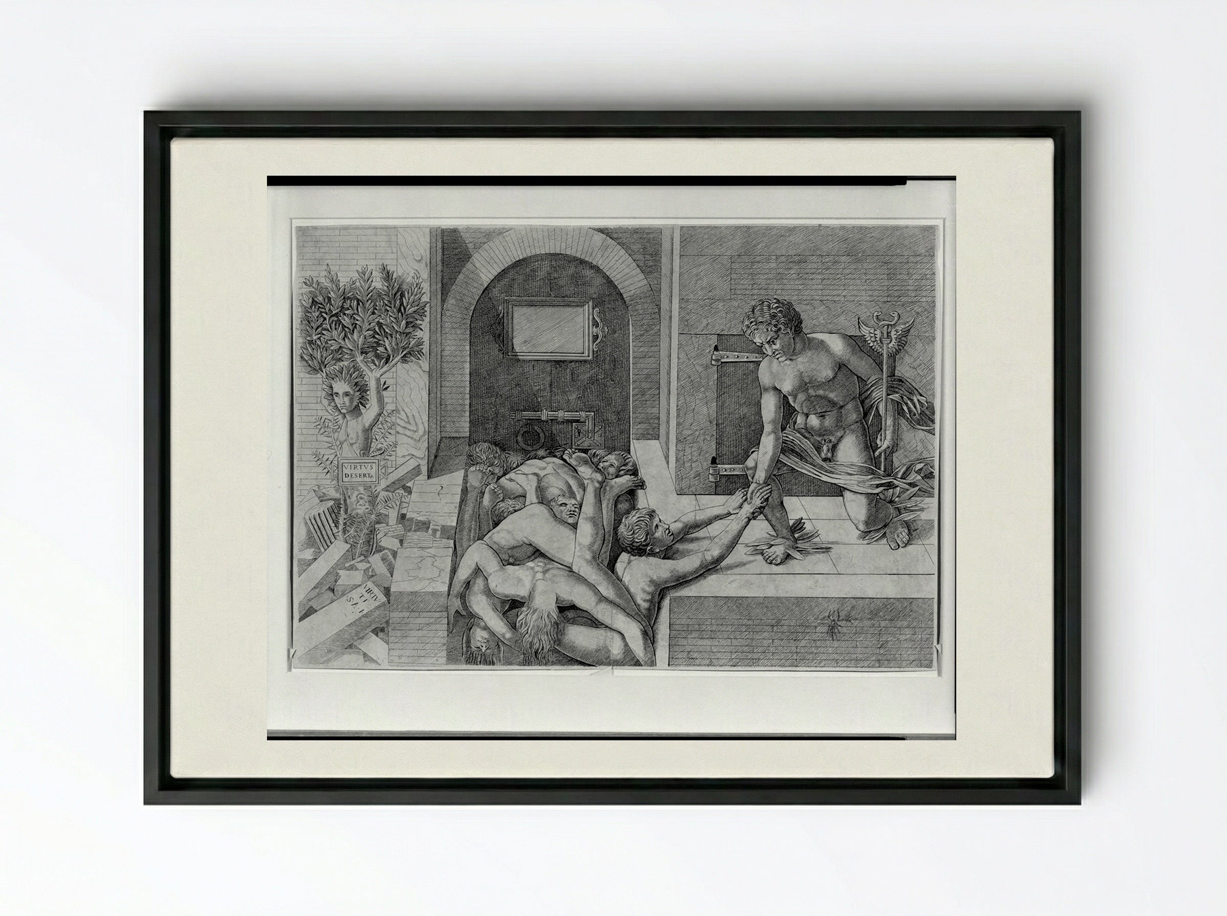 Ignorance and Mercury: An Allegory of Virtue and Vice (Lower Half) - Andrea Mantegna - Framed Canvas Black