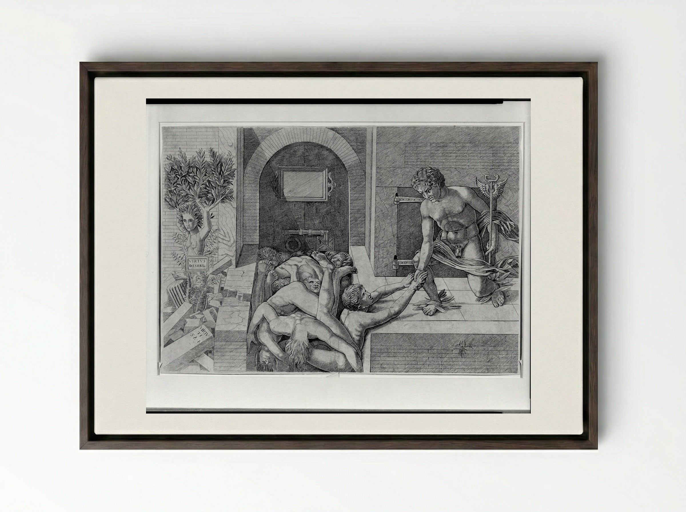 Ignorance and Mercury: An Allegory of Virtue and Vice (Lower Half) - Andrea Mantegna - Framed Canvas Dark Wood