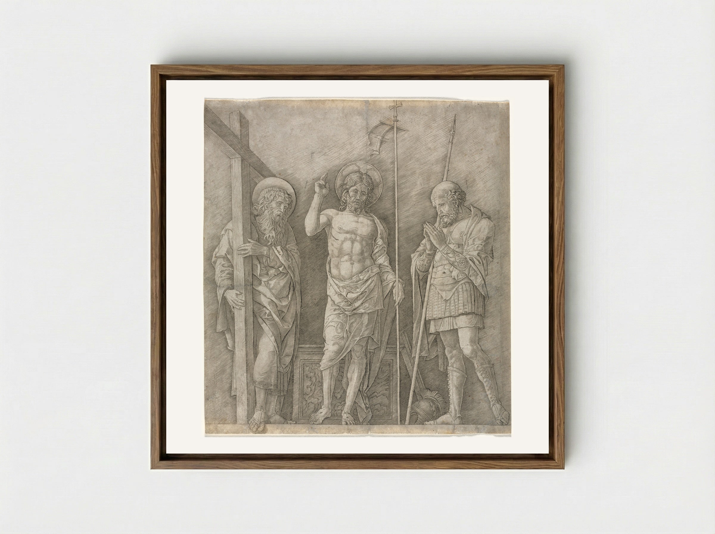 Risen Christ between Saint Andrew and Saint Longinus - Andrea Mantegna - Framed Canvas Wood