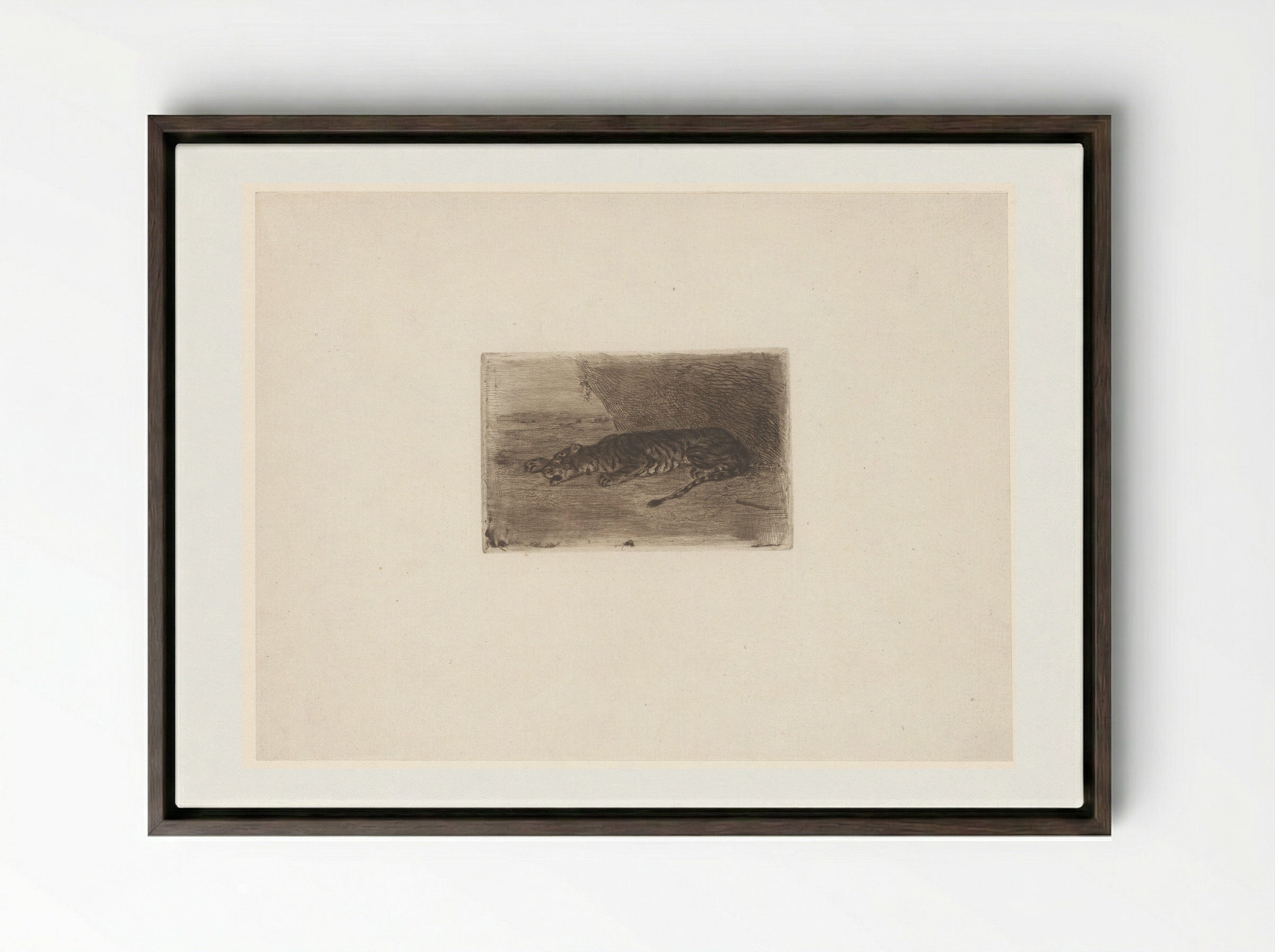 Sleeping Tiger - Eugène Delacroix - Framed Canvas Dark Wood