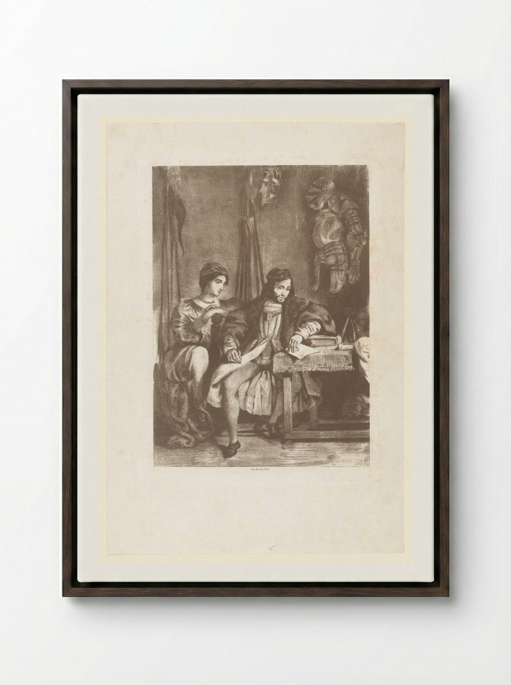 Götz von Berlichingen Writing His Memoirs - Eugène Delacroix - Framed Canvas Dark Wood